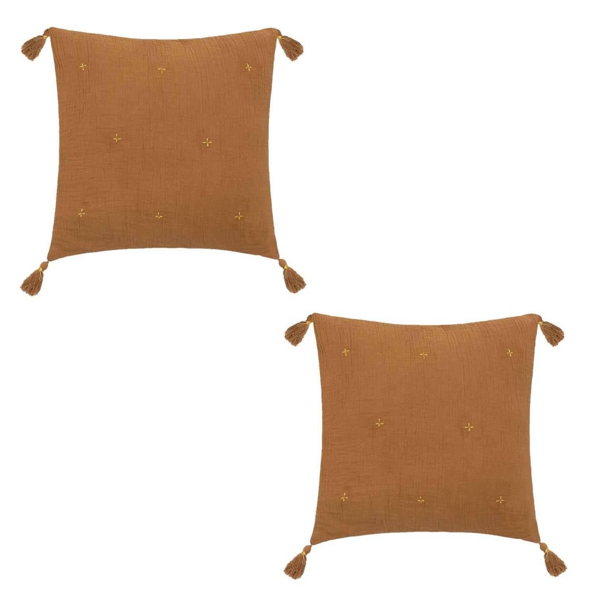 ATMOSPHERA Lot de 2 coussins de chaise brodés rectangulaires Starke - 40 x 40 cm - Cannelle