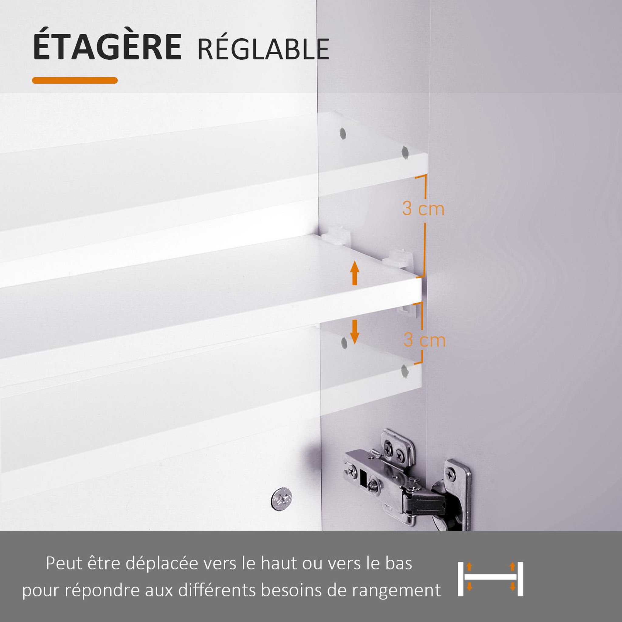 Voir la diapositive 6 : HOMCOM Armoire miroir murale de salle de bain 3 étagères réglables dim. 70l x 60h cm blanc