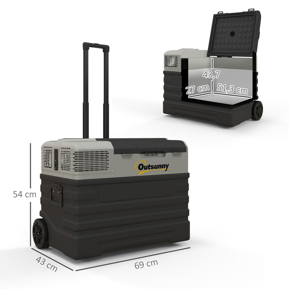 OUTSUNNY Glacière électrique voiture à compression 56L - réfrigérateur voiture congélateur 12/24V 60W max 2 modes gris noir