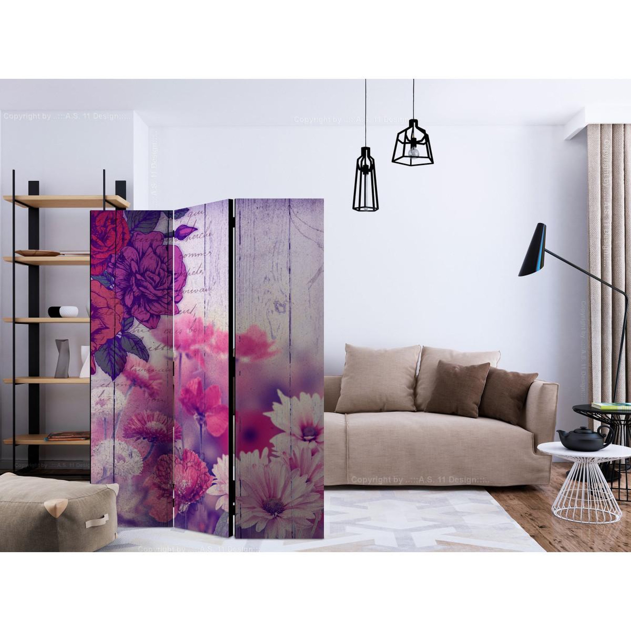 Voir la diapositive 2 : Paris Prix Paravent 3 volets  flowers memories  135x172cm