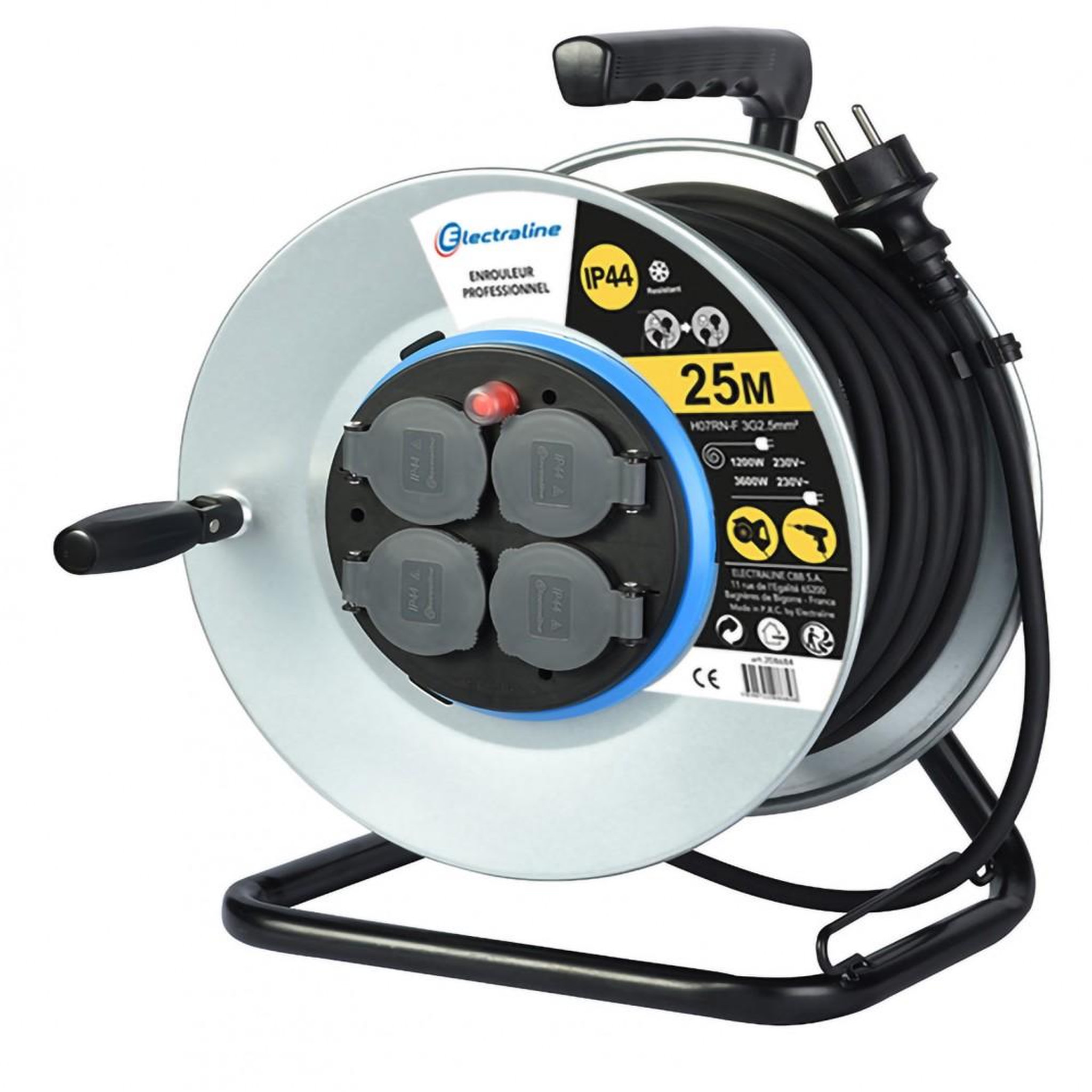 Electraline Enrouleur de câble électrique chantier avec terre L. 25 m ho7rnf 3g2.5