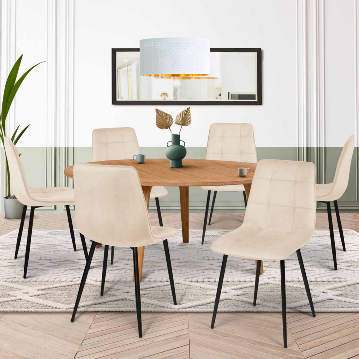 ID MARKET Lot de 6 chaises MILA en velours beige pour salle à manger