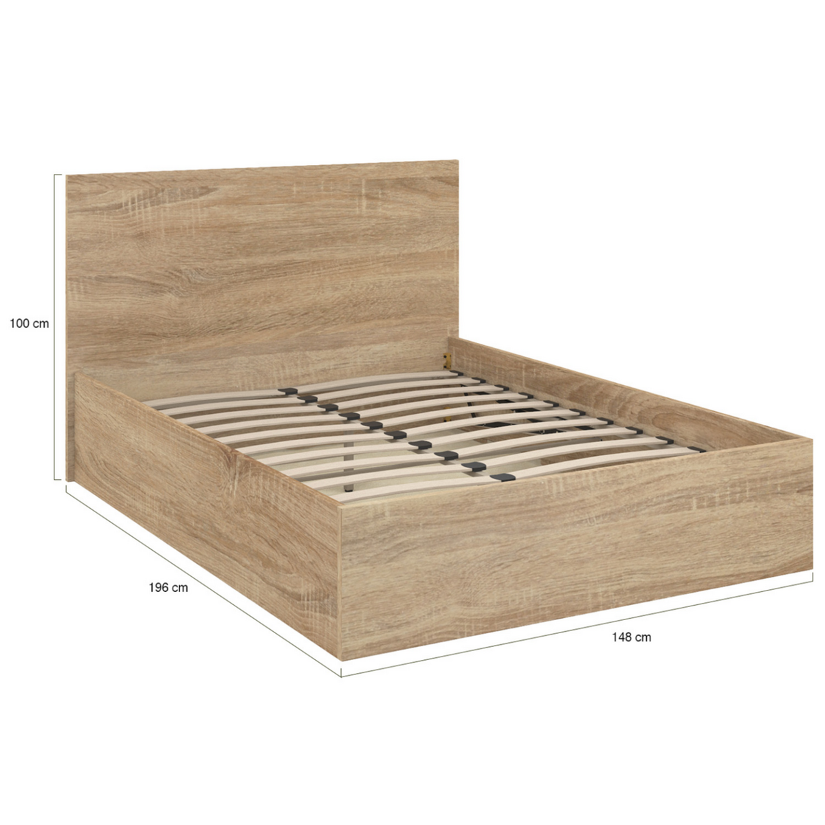 ID MARKET Lit coffre double SEASIDE avec tête de lit et sommier 140x190 cm façon hêtre