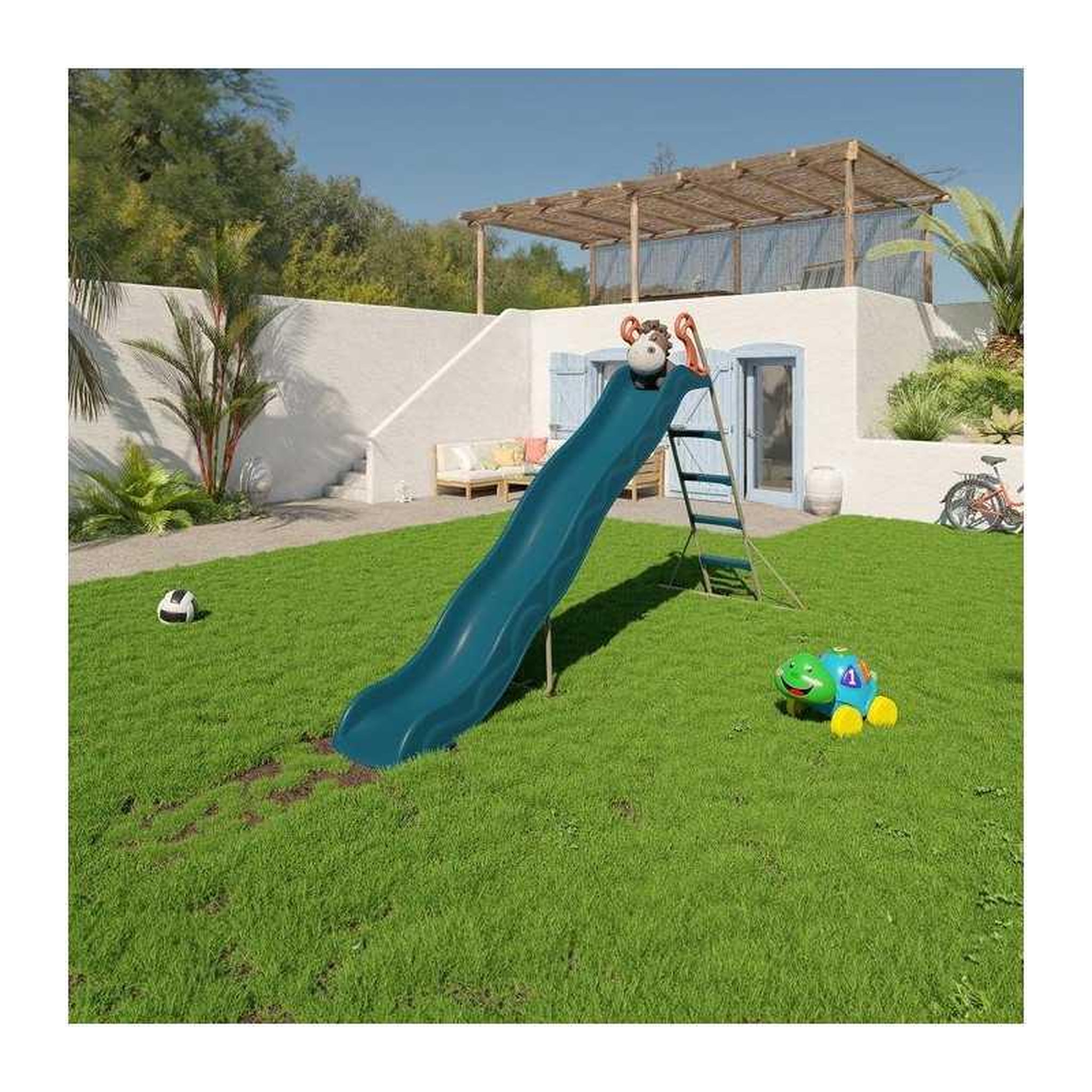 Voir la diapositive 3 : Trigano Toboggan extérieur aleo by trigano actou bleu 3 m avec structure métallique, dès 3 ans