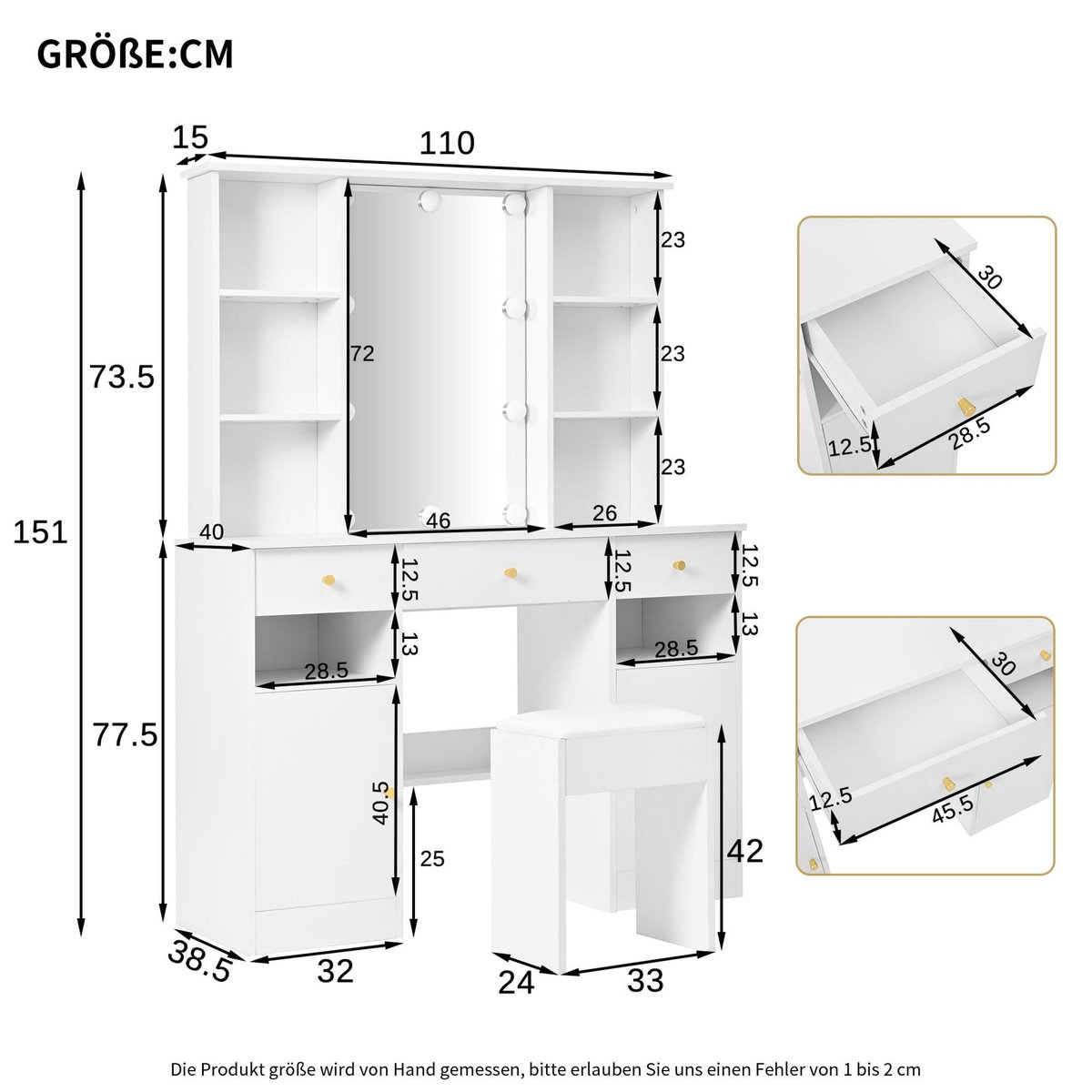 MERAX Coiffeuse coloris blanc panneaux de particules