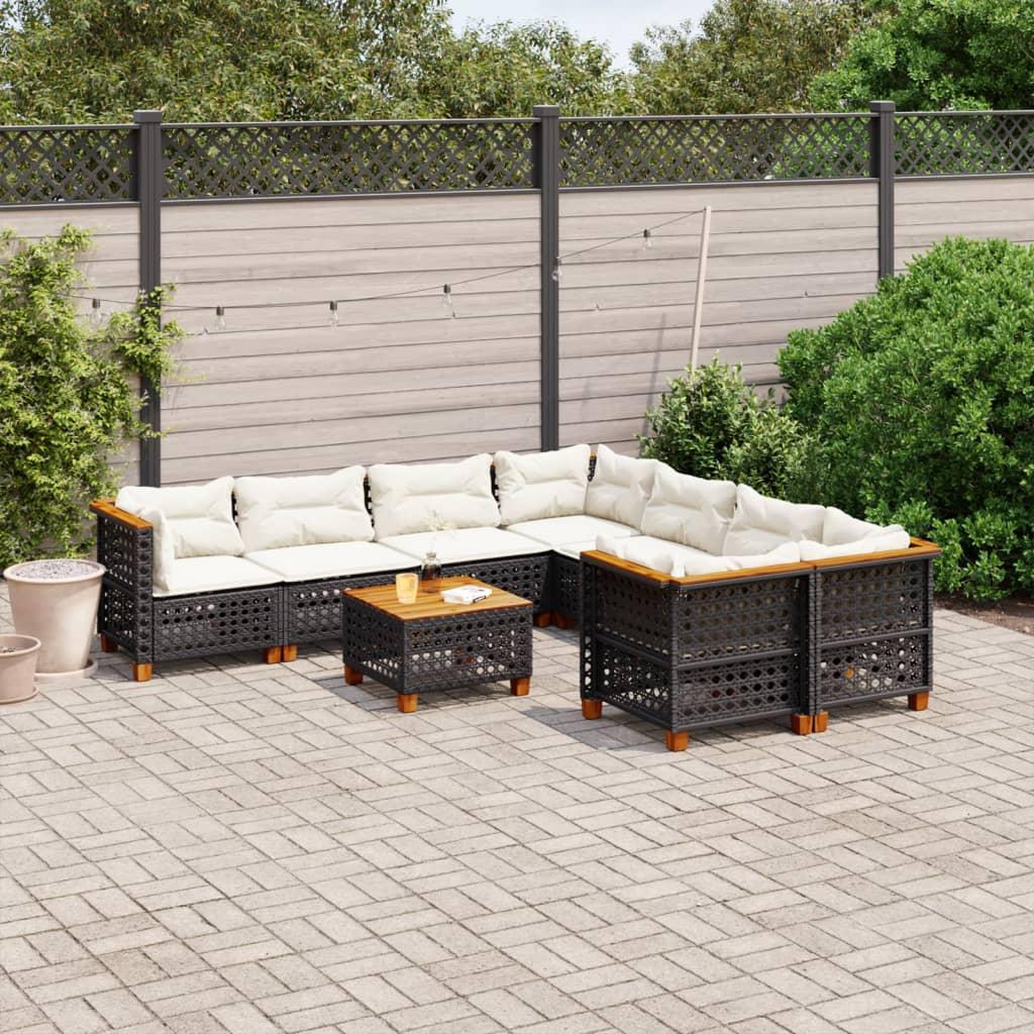 VIDAXL Salon de jardin 9 pcs avec coussins noir resine tressee