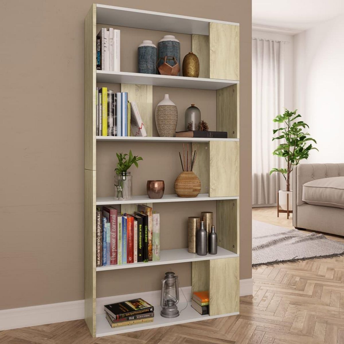 VIDAXL Bibliotheque/Separateur de piece Blanc chene sonoma 80x24x159cm