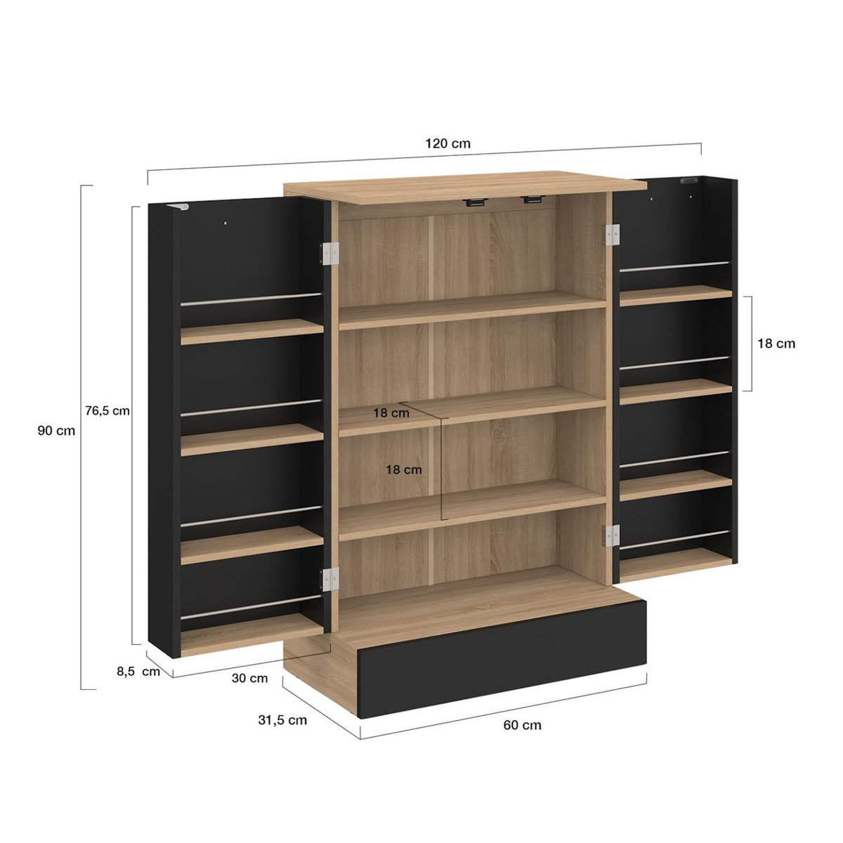 ID MARKET Buffet bas de cuisine ALTO H.90 cm avec rangements noir et bois