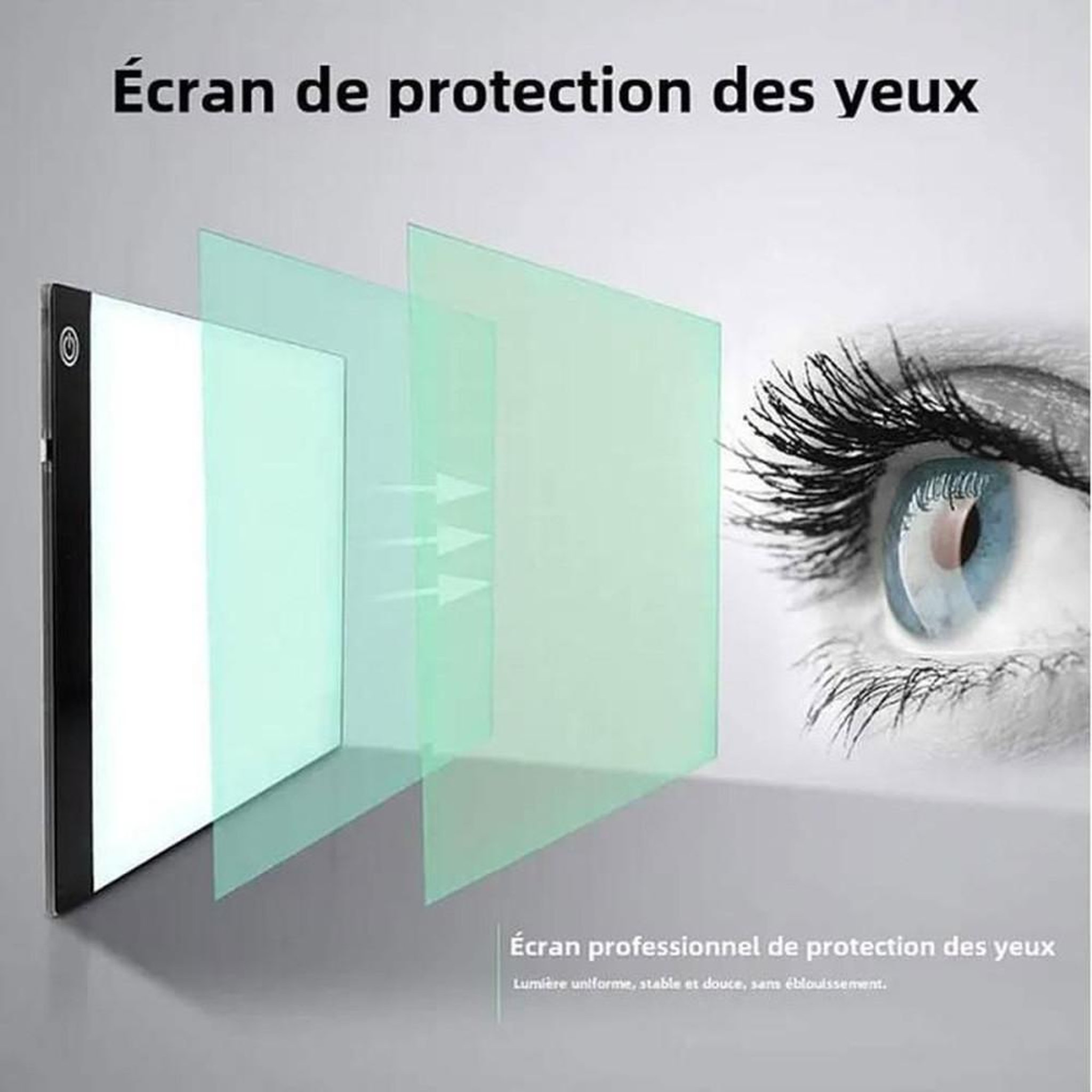Voir la diapositive 4 : Tablette lumineuse LED A4 portable, planche à dessin à intensité réglable tactile 3 niveaux, décalque, croquis, calligraphie