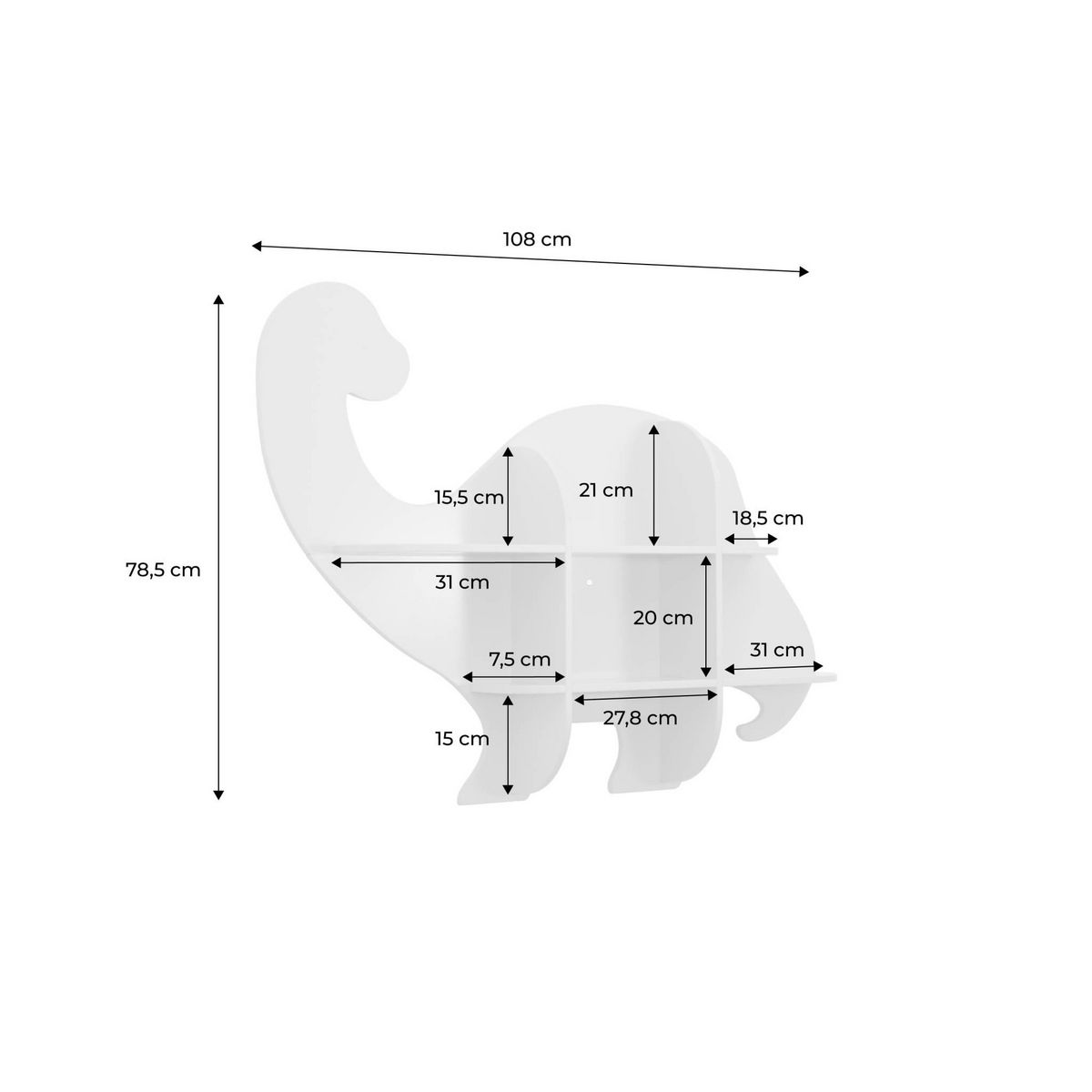 SWEEEK Etagère murale dinosaure 5 espaces de rangement vert - L 108 x P 16.5 x H 78.5 cm - Brachi