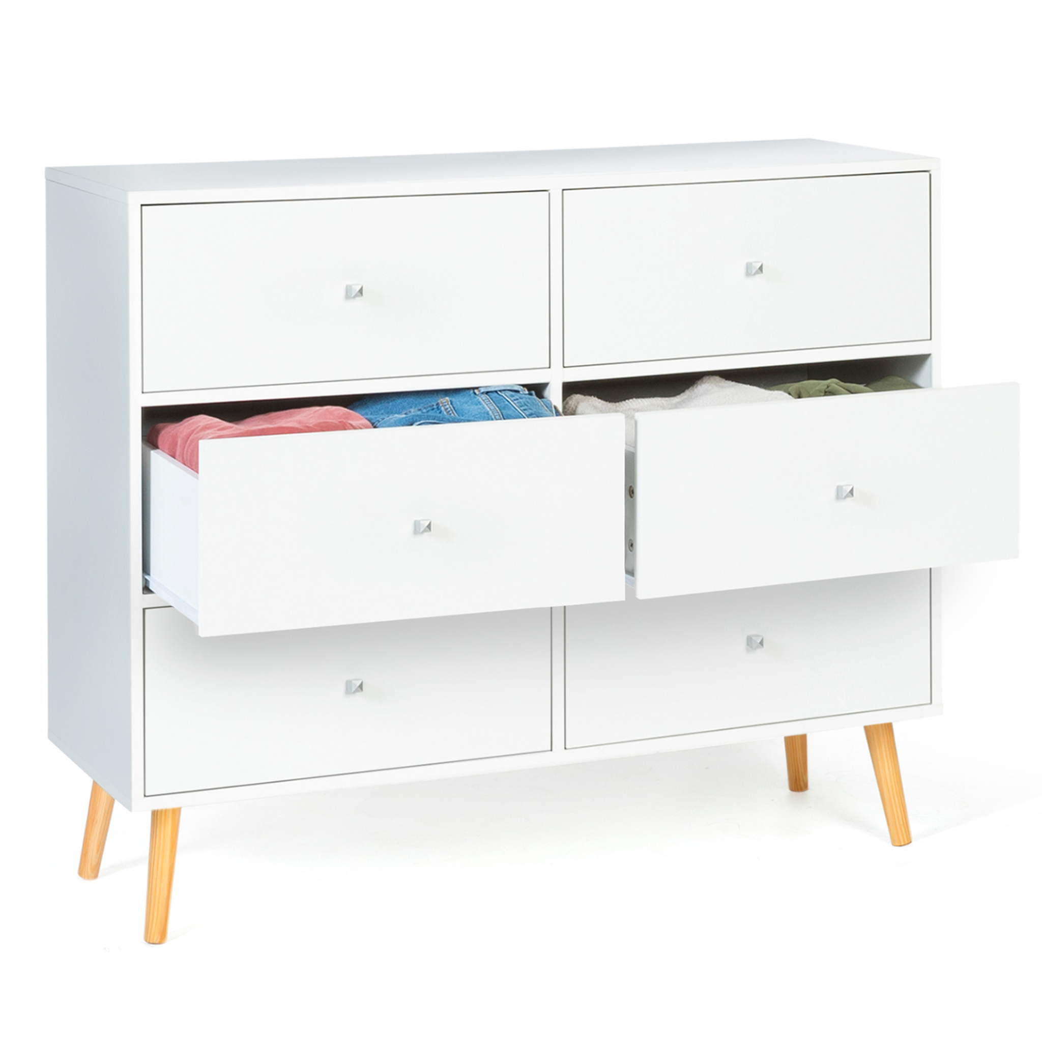 Voir la diapositive 5 : ID MARKET Commode 6 tiroirs emmie 110 cm scandinave blanc