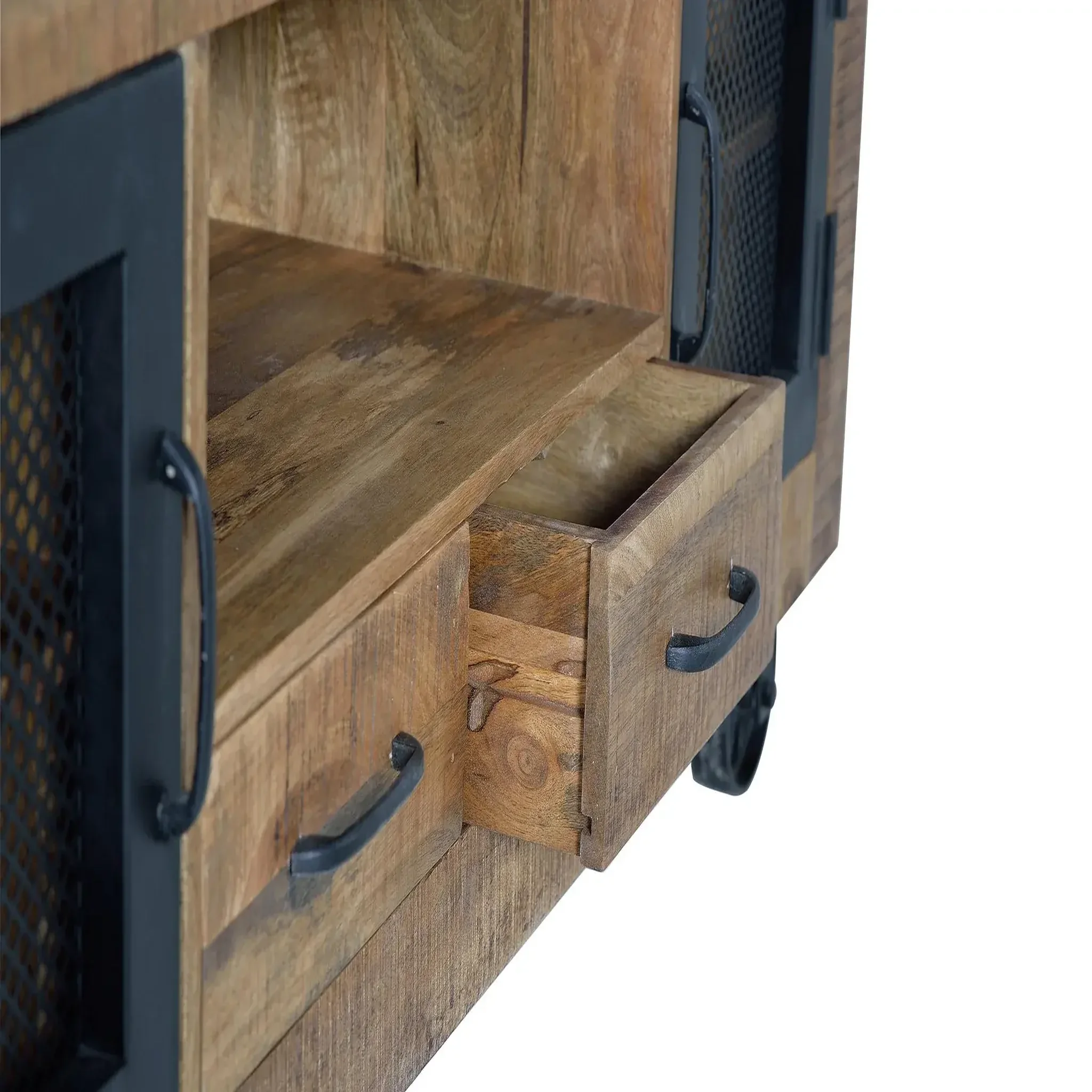 Voir la diapositive 4 : GINER Y COLOMER SL Meuble tv en bois de manguier et métal 150 cm style industriel moderne
