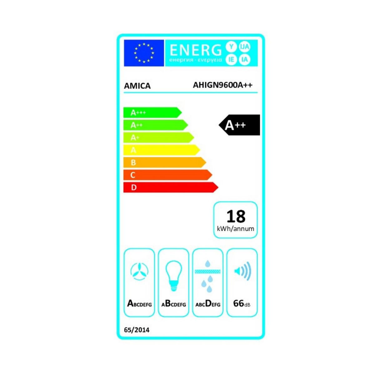 Amica Hotte décorative inclinée 60cm 594m3/h noir - AHIGN9600A++