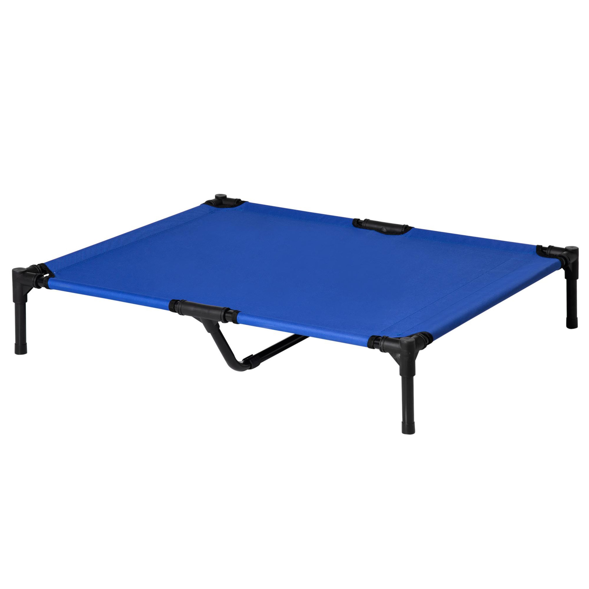 PAWHUT Lit surélevé pour chien dim. 92 x 76 x 18 cm sac de transport inclus métal oxford haute densité bleu