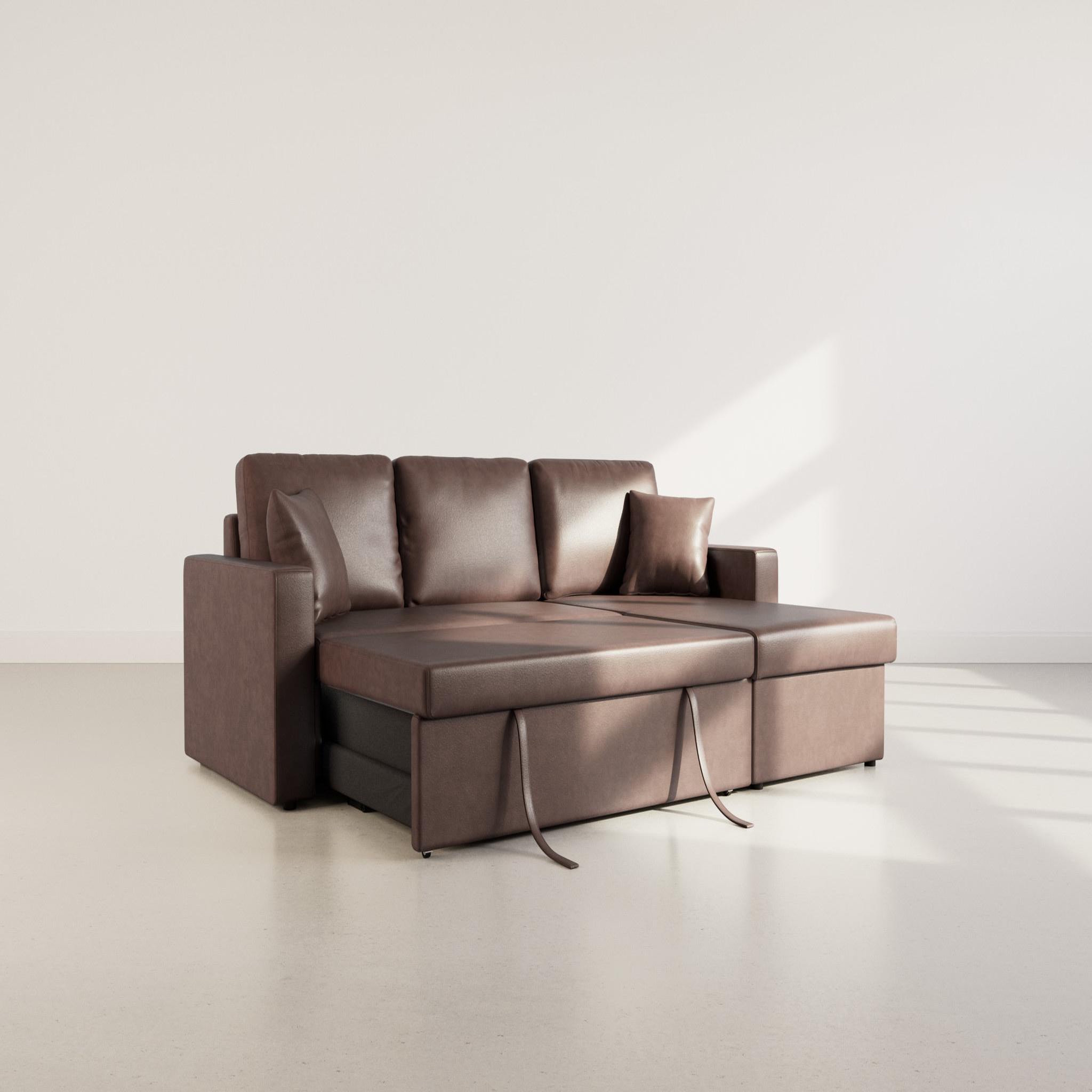Voir la diapositive 2 : BEST MOBILIER Cyrus - canapé d'angle réversible 4 places - convertible avec coffre - en simili