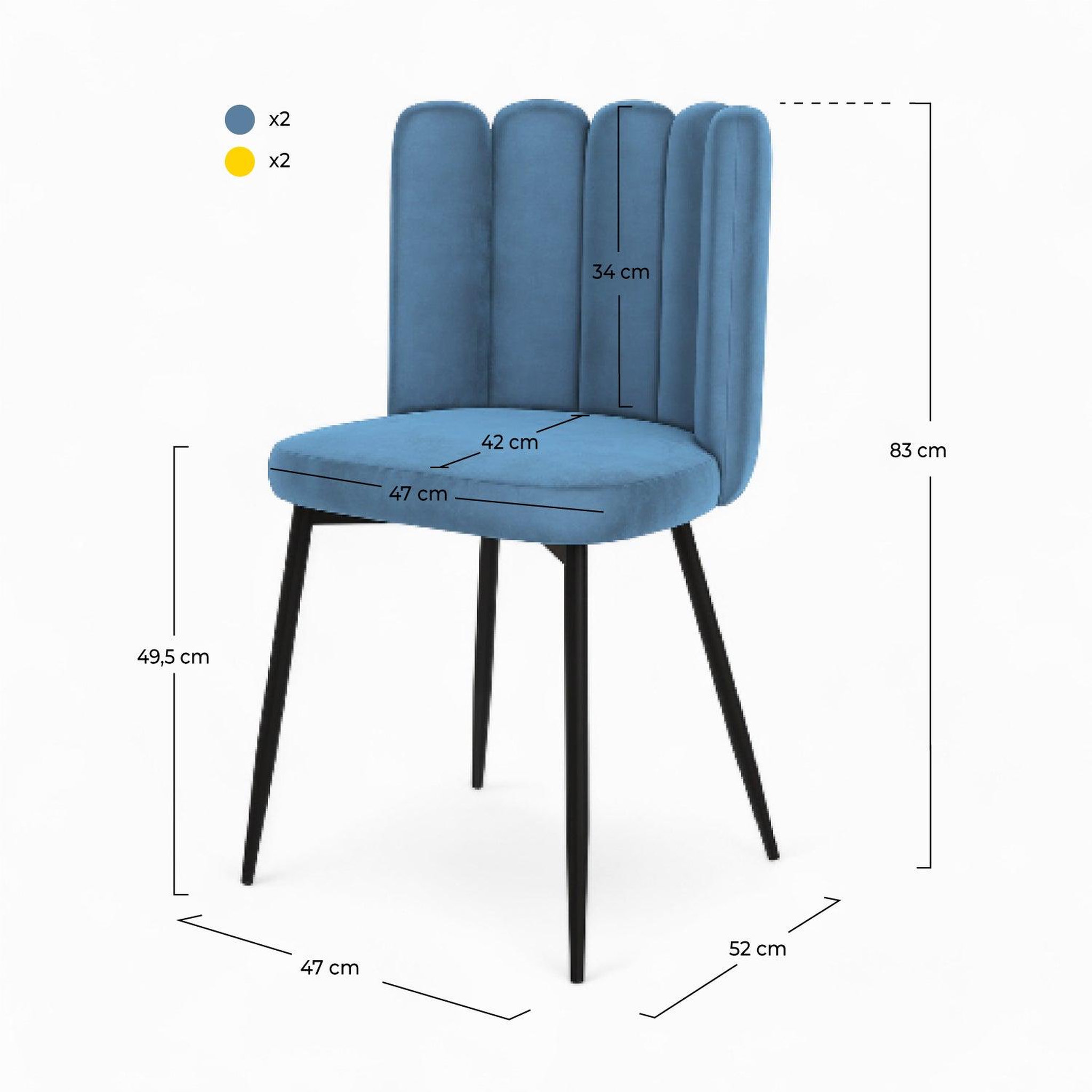 Voir la diapositive 4 : MAISON PAVANE Pack 4 chaises en velours bleu et jaune-rosy