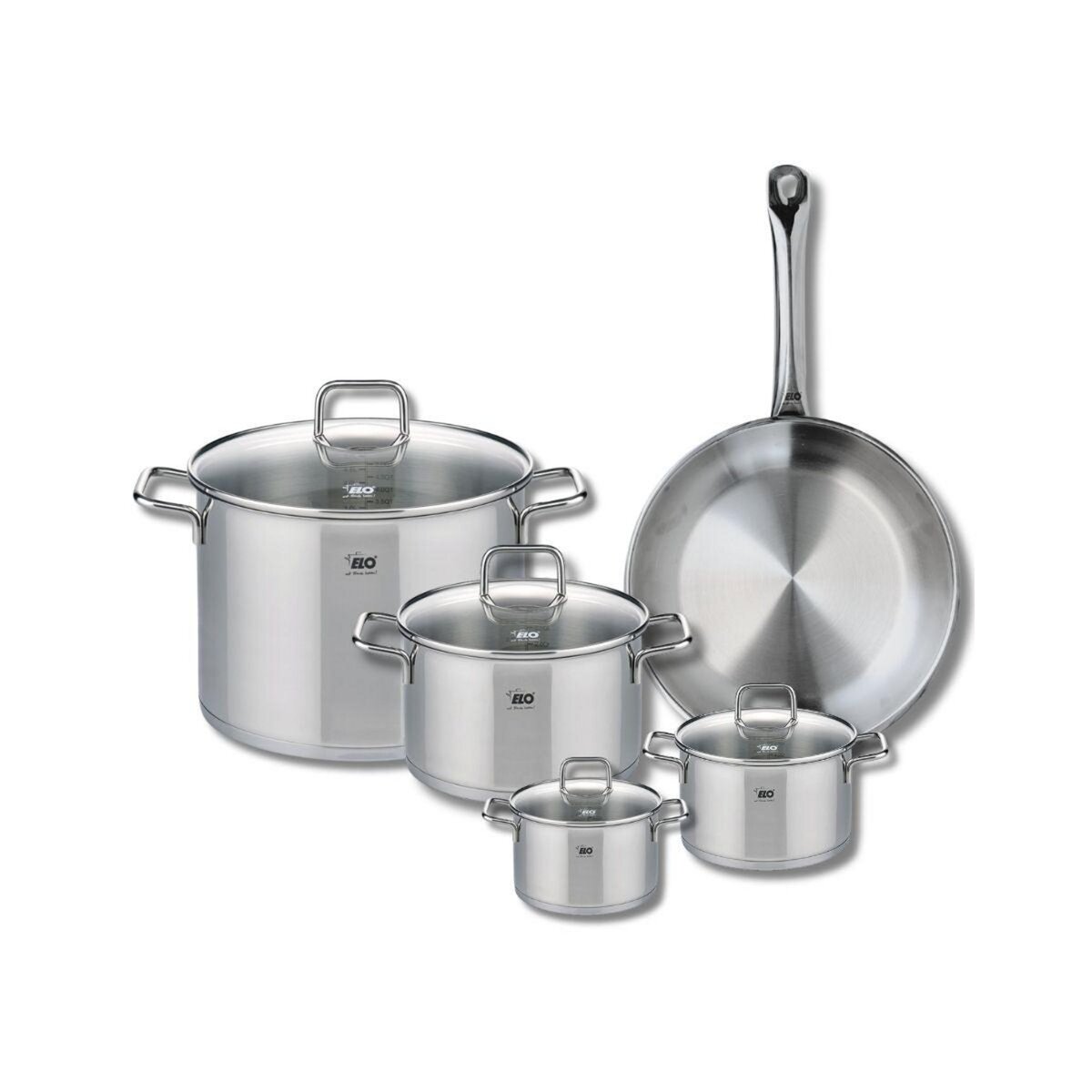 ELO Ensemble de 1 Poêle de cuisson 28 cm et 4 faitouts 12, 14, 20 et 26 cm Elo Profi Citrin