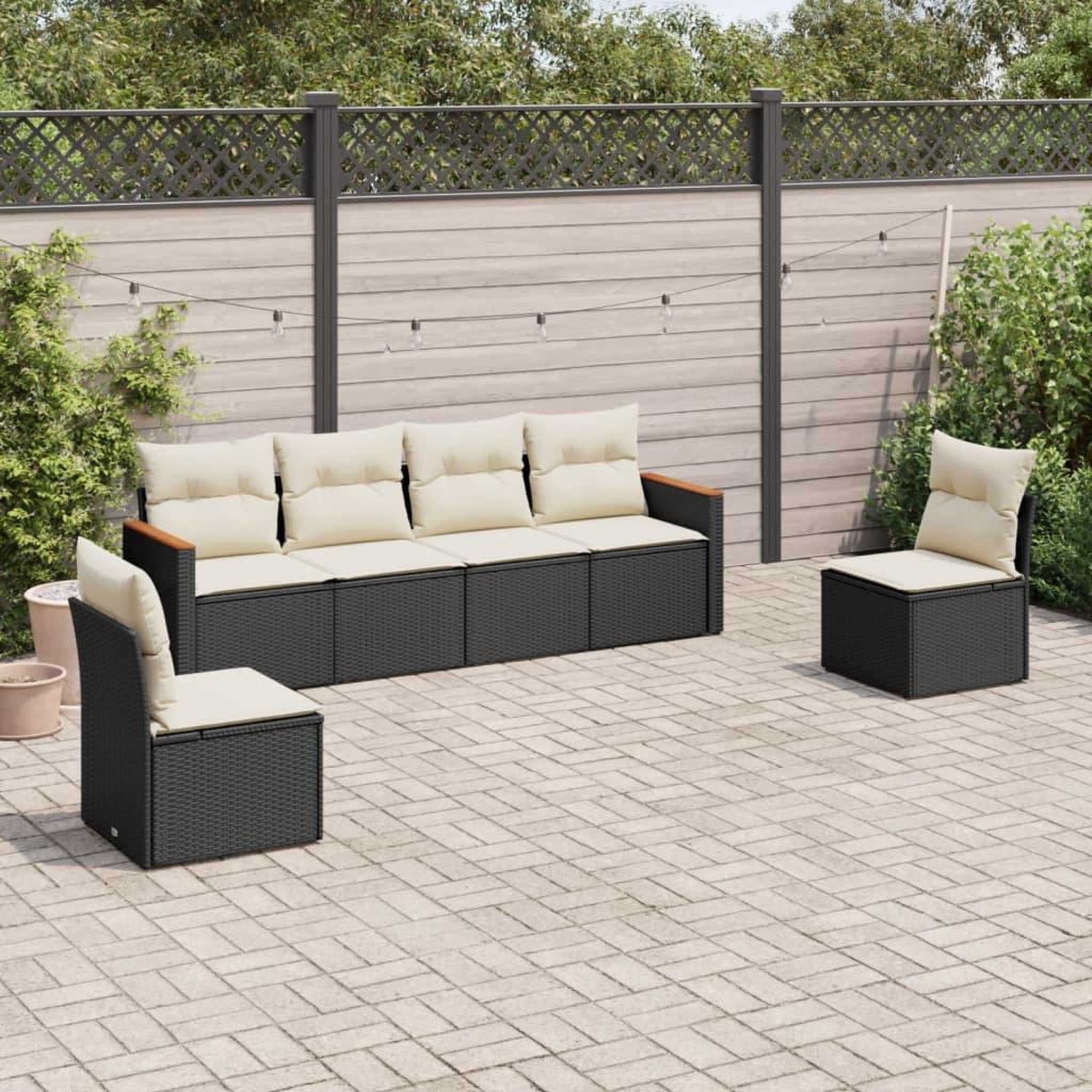 VIDAXL Salon de jardin 6 pcs avec coussins noir resine tressee