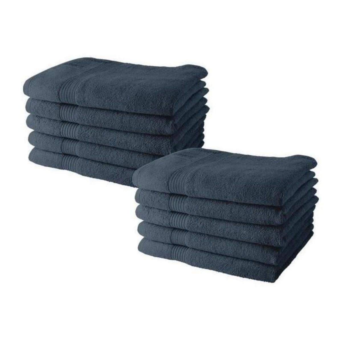 Today Lot de 10 serviettes de Toilette TODAY 50x90 cm 100% Coton - Denim