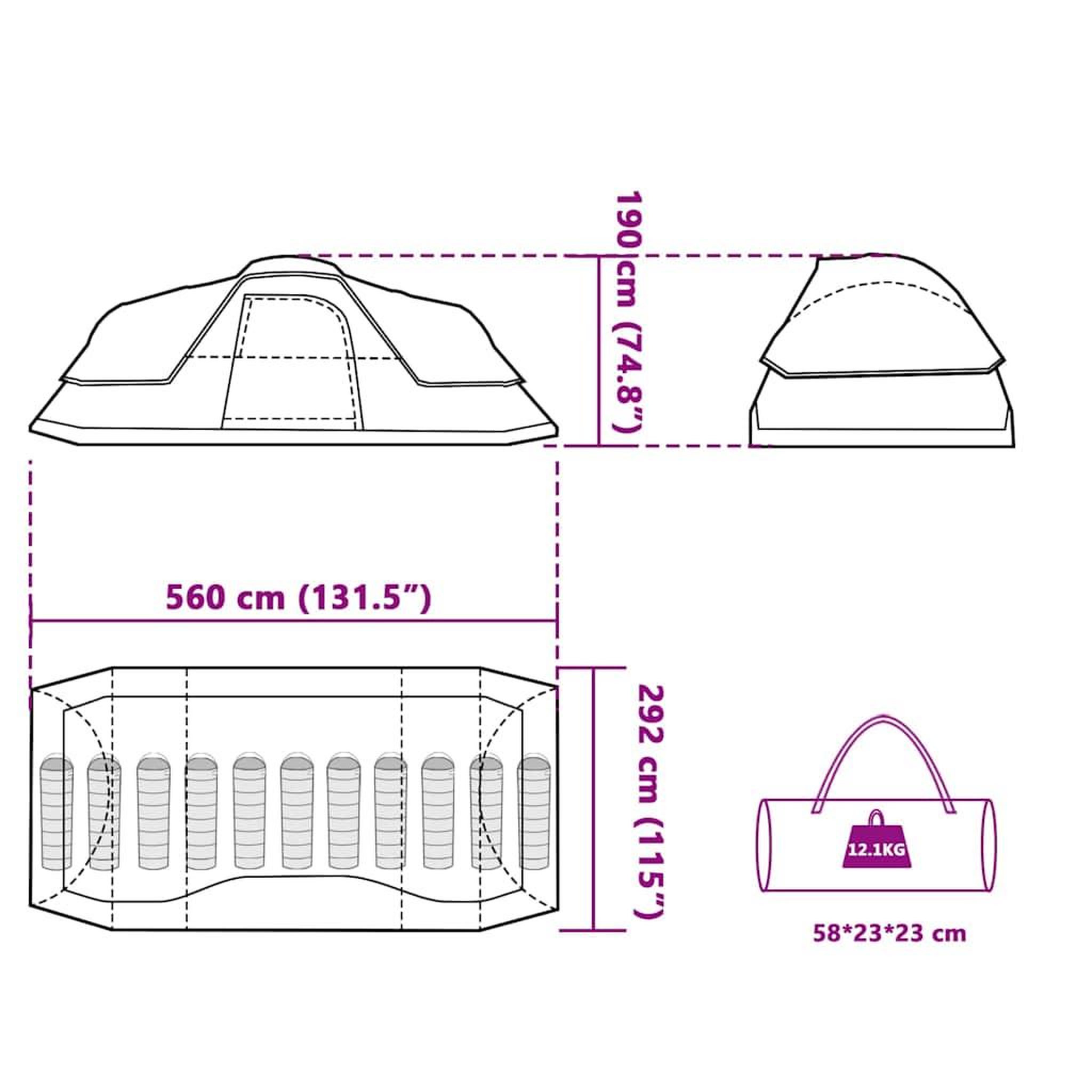Voir la diapositive 6 : VIDAXL Tente a dome 11 personnes gris et orange impermeable