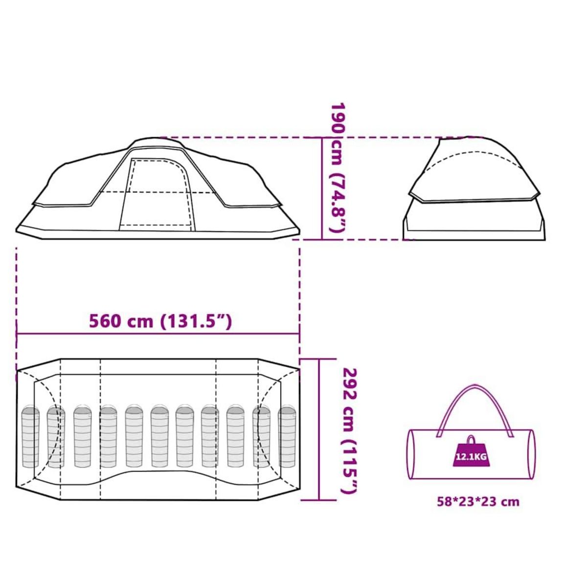 VIDAXL Tente a dome 11 personnes gris et orange impermeable