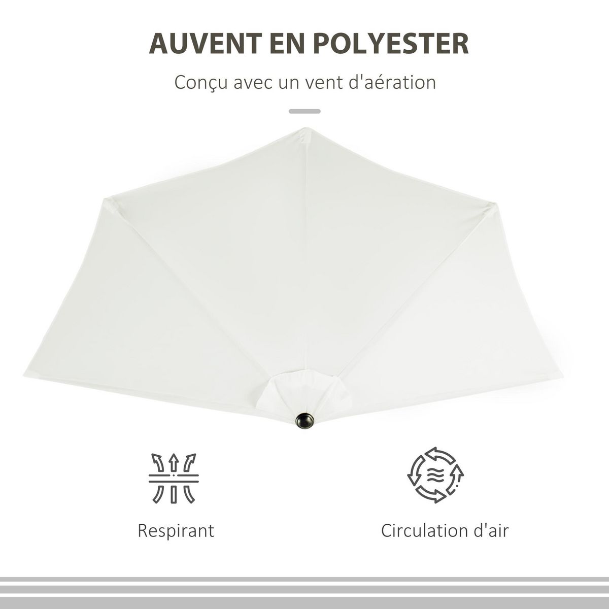 OUTSUNNY Demi parasol, parasol de balcon 5 entretoises métal polyester 2,69L x 1,38l x 2,36H m crème