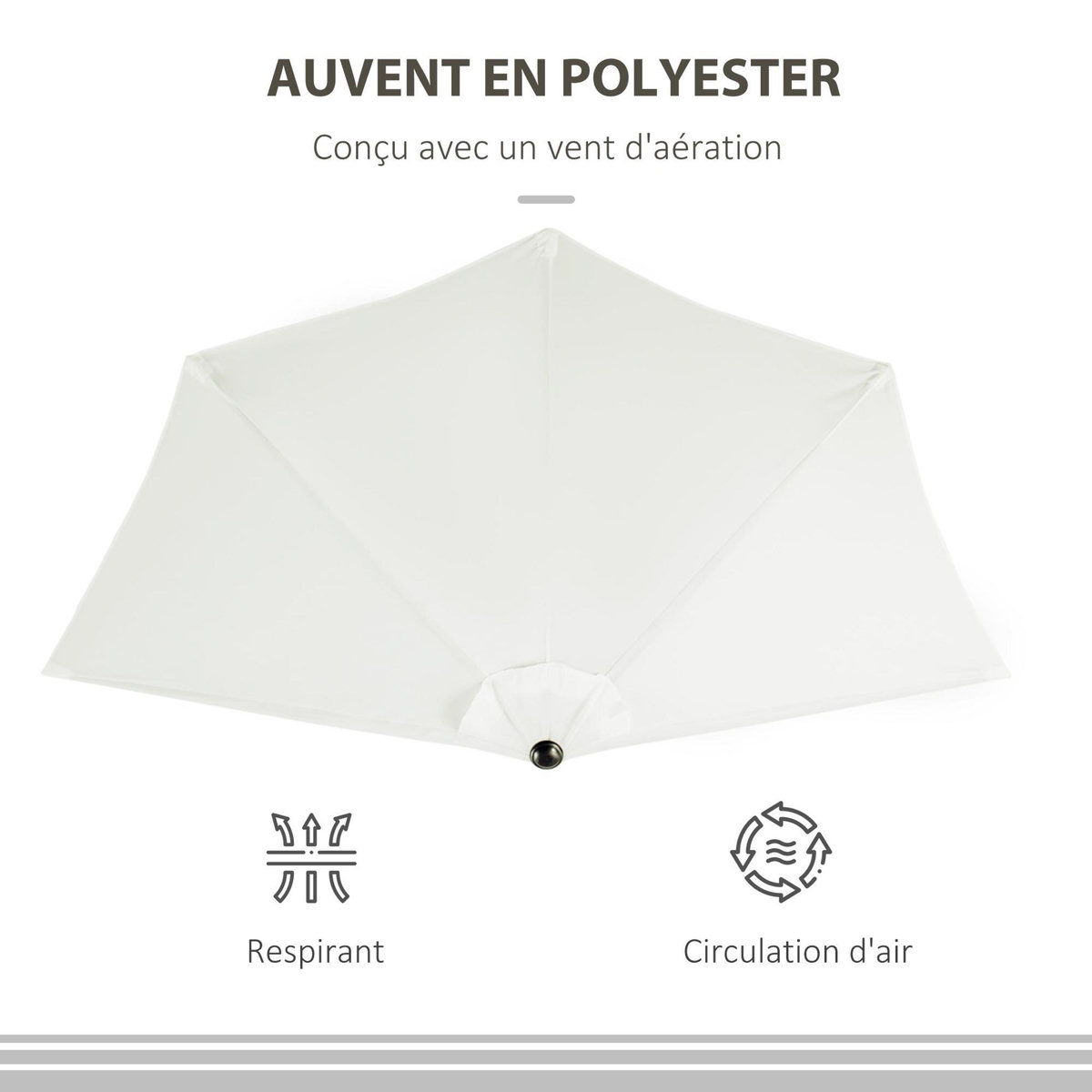 OUTSUNNY Demi parasol, parasol de balcon 5 entretoises métal polyester 2,69L x 1,38l x 2,36H m crème