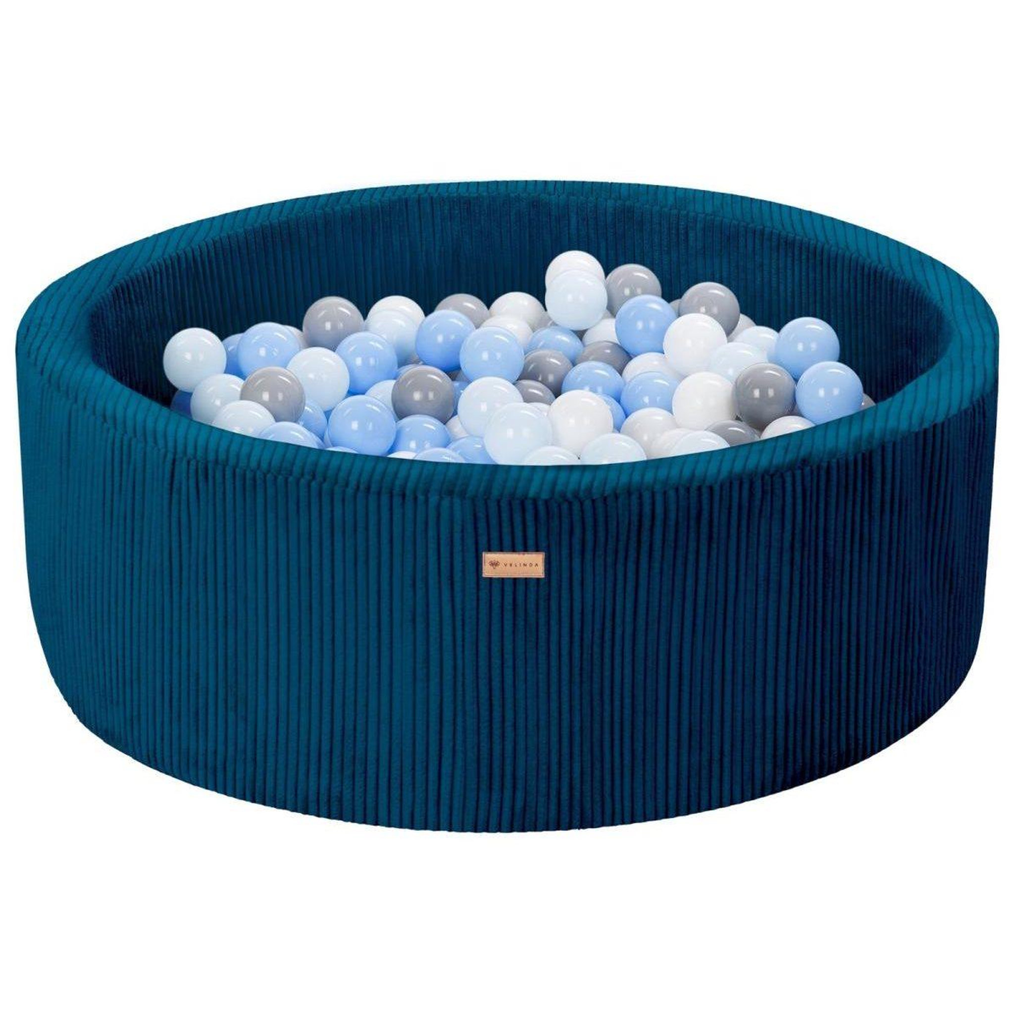 VELINDA Piscine à balles en velours côtelé avec 300 balles, diamètre env. 90 cm — bleu marine