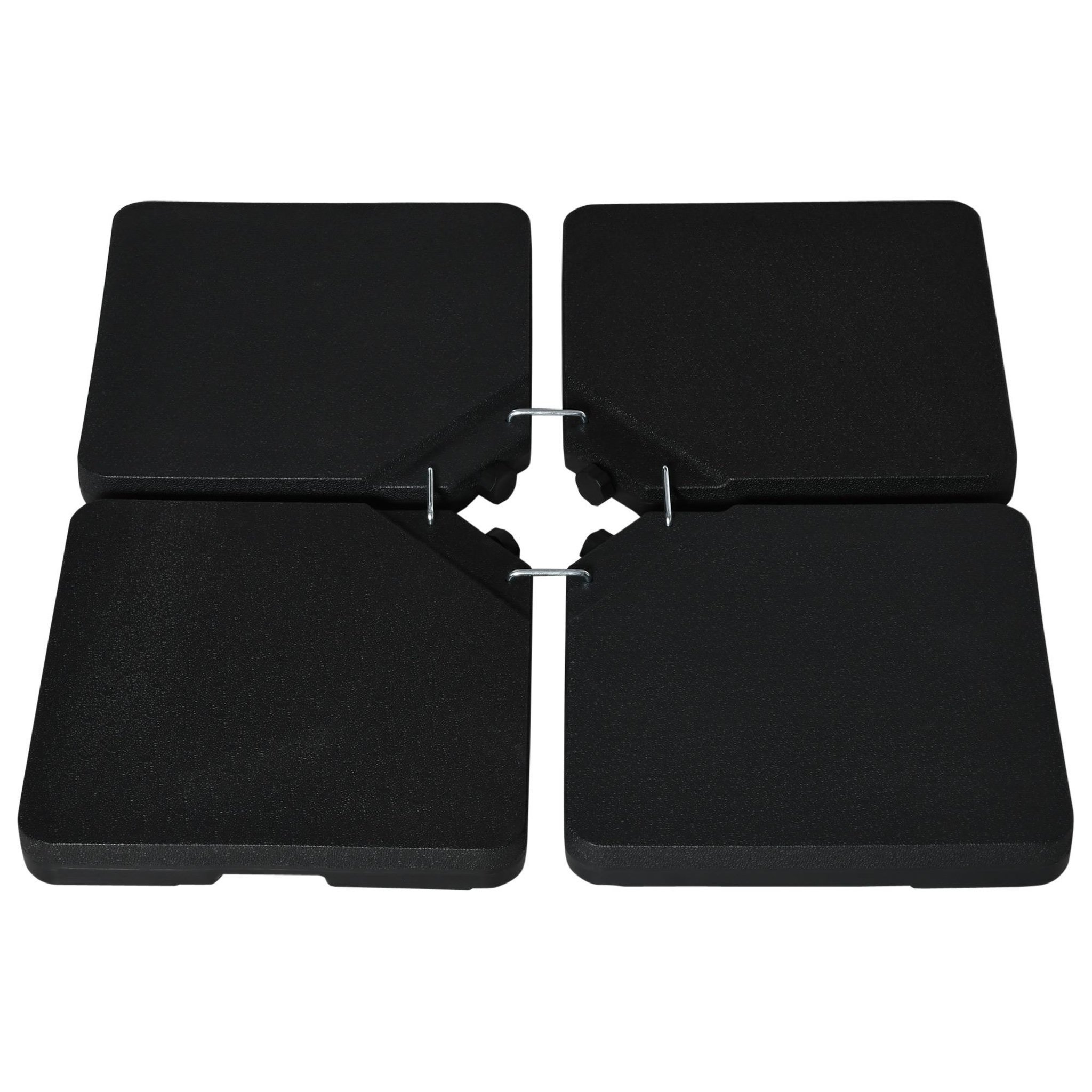 Voir la diapositive 1 : OUTSUNNY Pied de parasol lot de 4 dalles pour parasol à lester dim. tot. 100L x 100l x 6,8H cm HDPE surface granuleuse noir