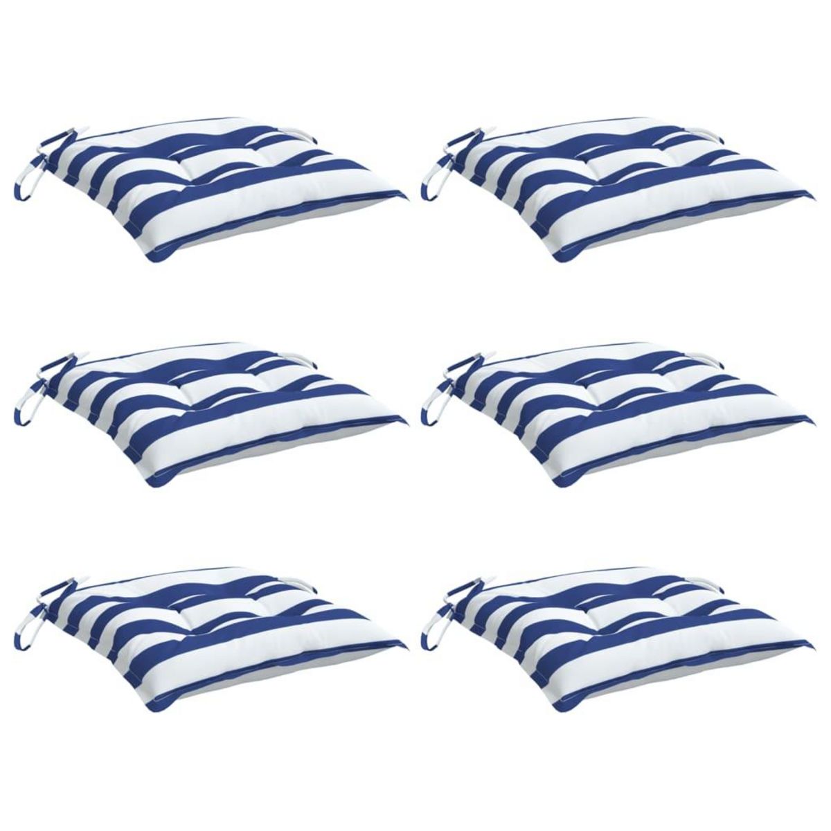 VIDAXL Coussins de chaise lot de 6 rayures bleues blanches 50x50x7 cm