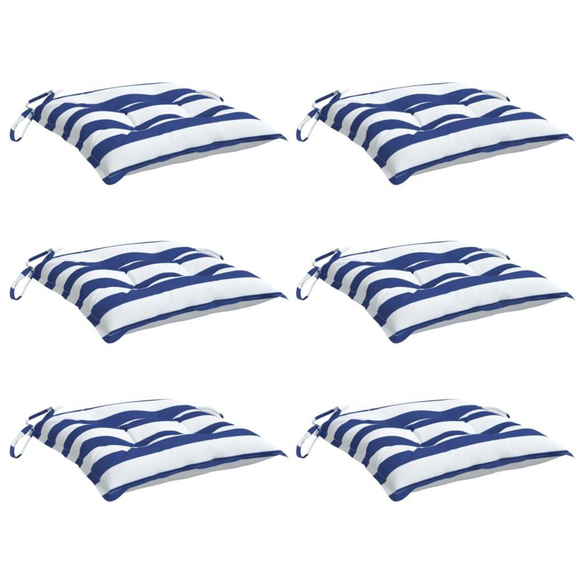 VIDAXL Coussins de chaise lot de 6 rayures bleues blanches 50x50x7 cm