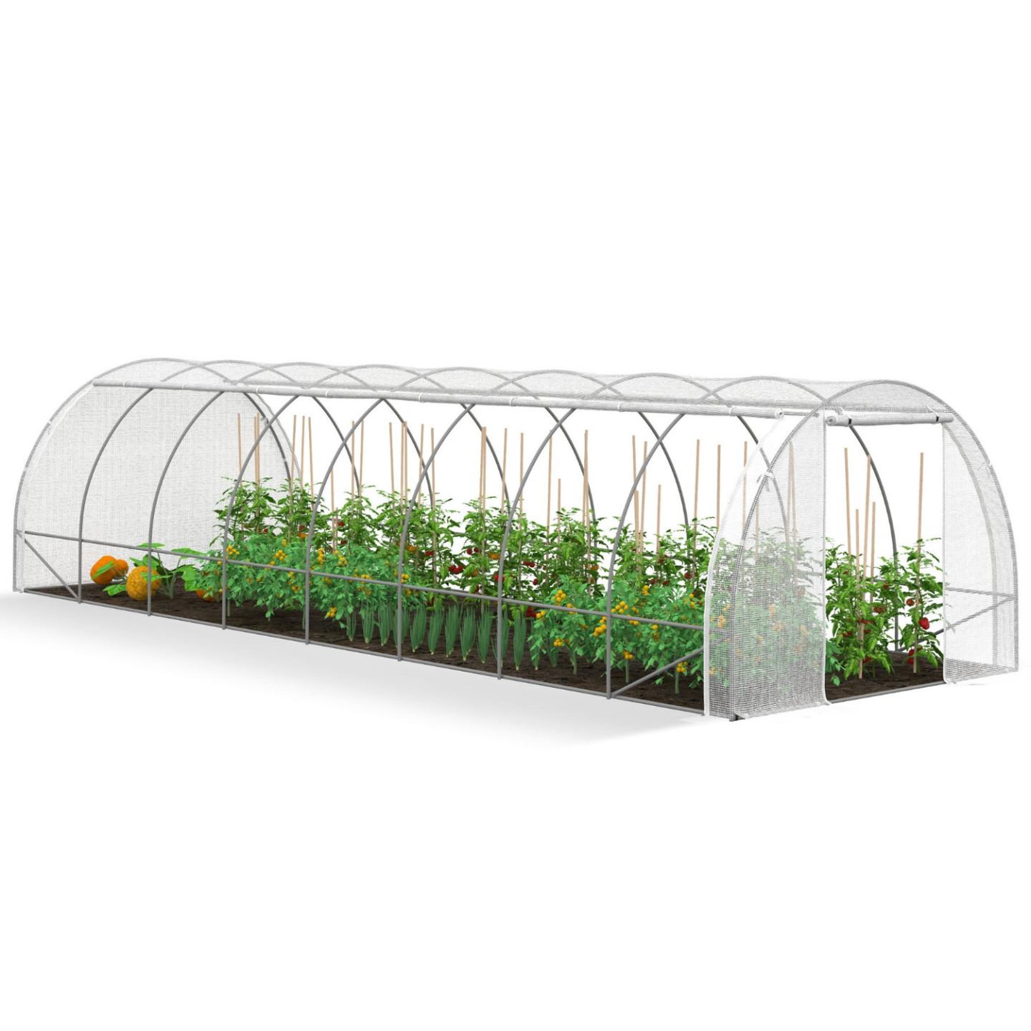 ID MARKET Serre de jardin tunnel 24m² 8 x 3 x 2 m acier galvanisé + bâche anti-uv avec porte et fenêtres des andes blanche toutes saisons