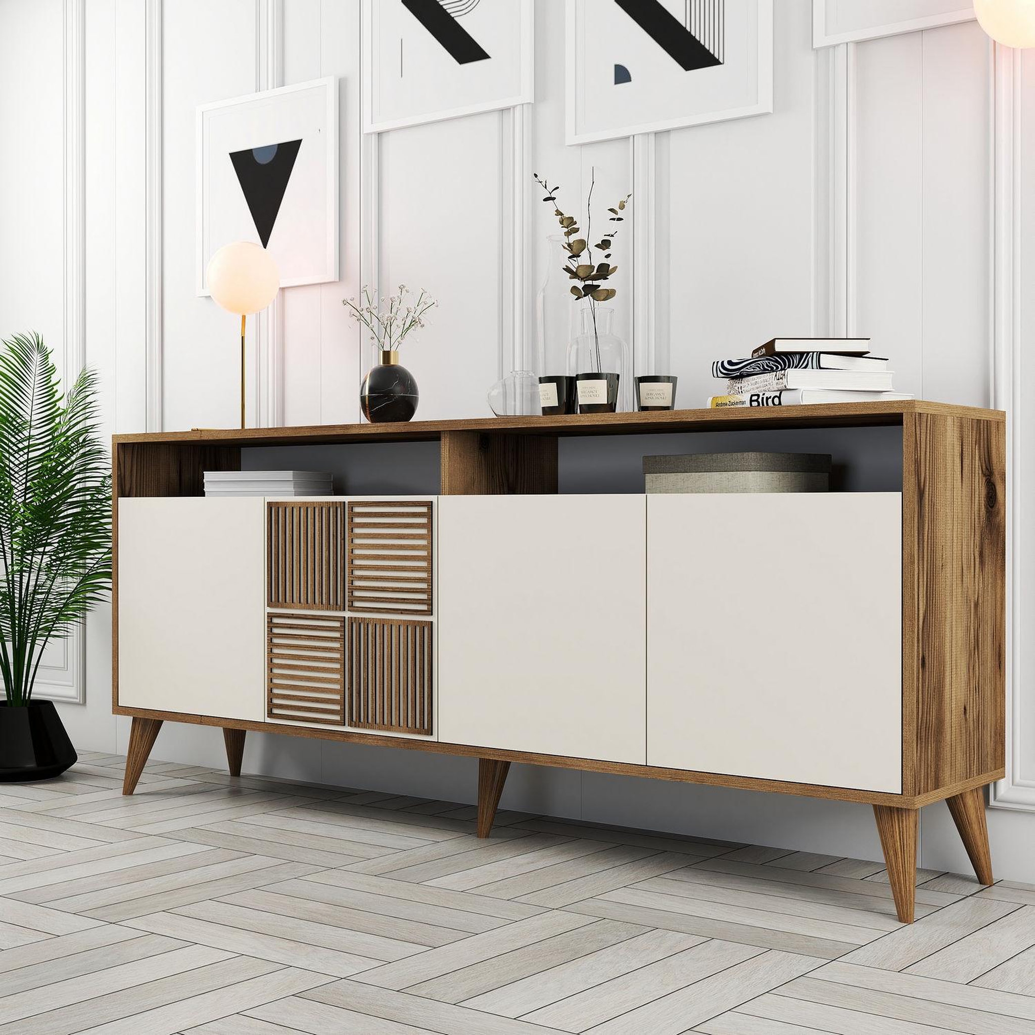 Voir la diapositive 3 : Habitat et Jardin Buffet en bois  Milan  - 180 x 35 x 78 cm - Noyer, Crème