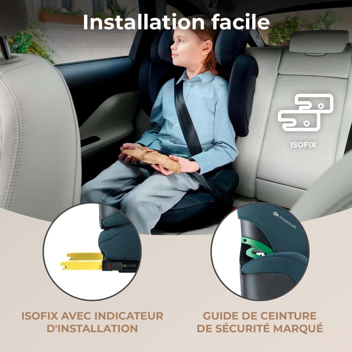 KINDERKRAFT Siège auto i-Size - installation facile avec protection latérale