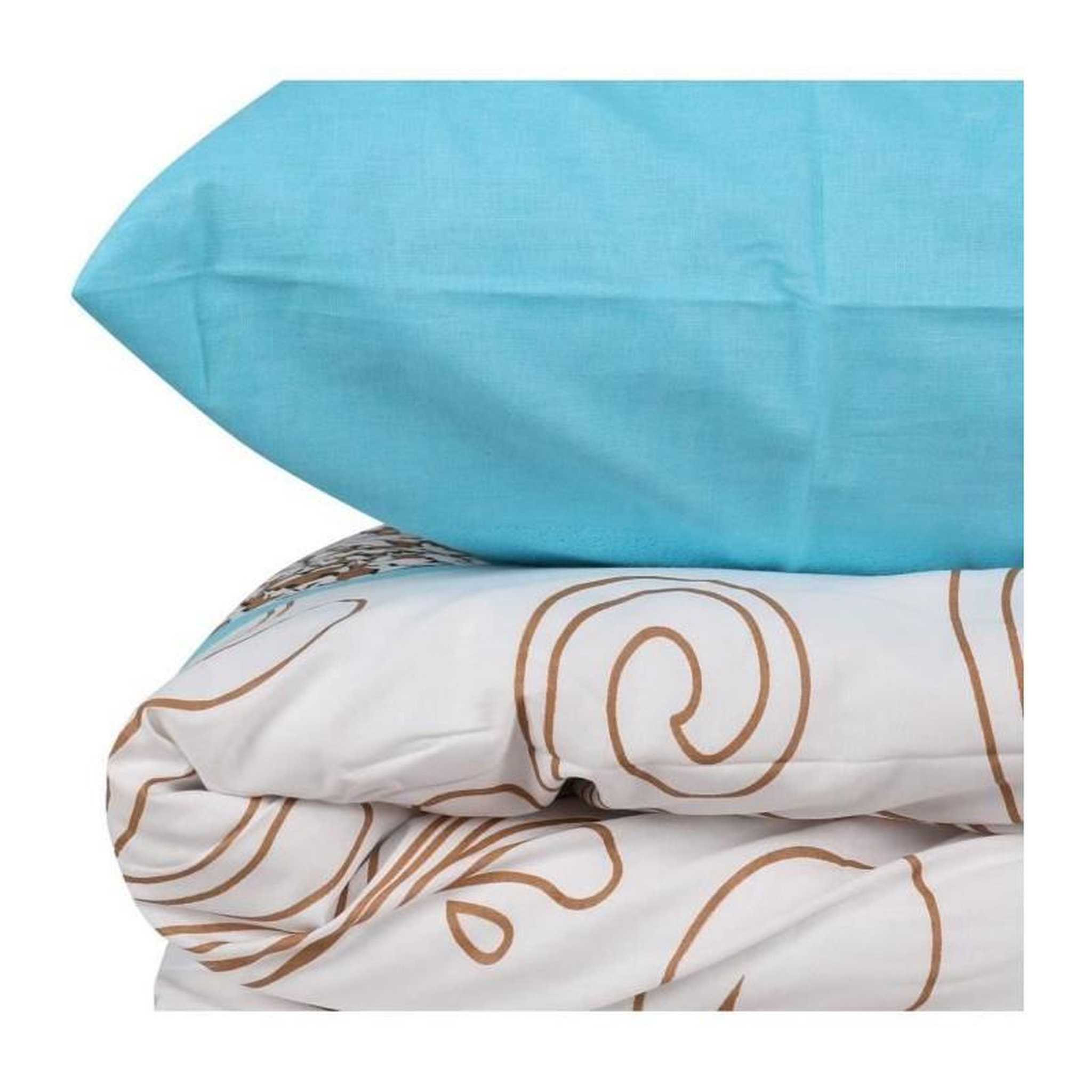 Voir la diapositive 3 : GENERIQUE Parure de lit - 1 housse de couette 220 x 240 cm + 2 taies d'oreiller 60 x 60 cm - 100% coton renforcé - Turquoise