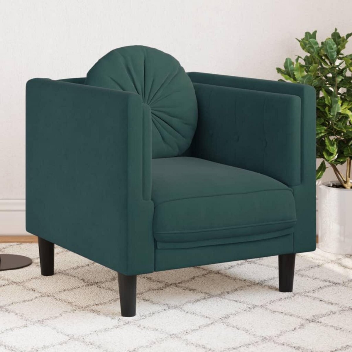 VIDAXL Fauteuil avec coussin vert fonce velours