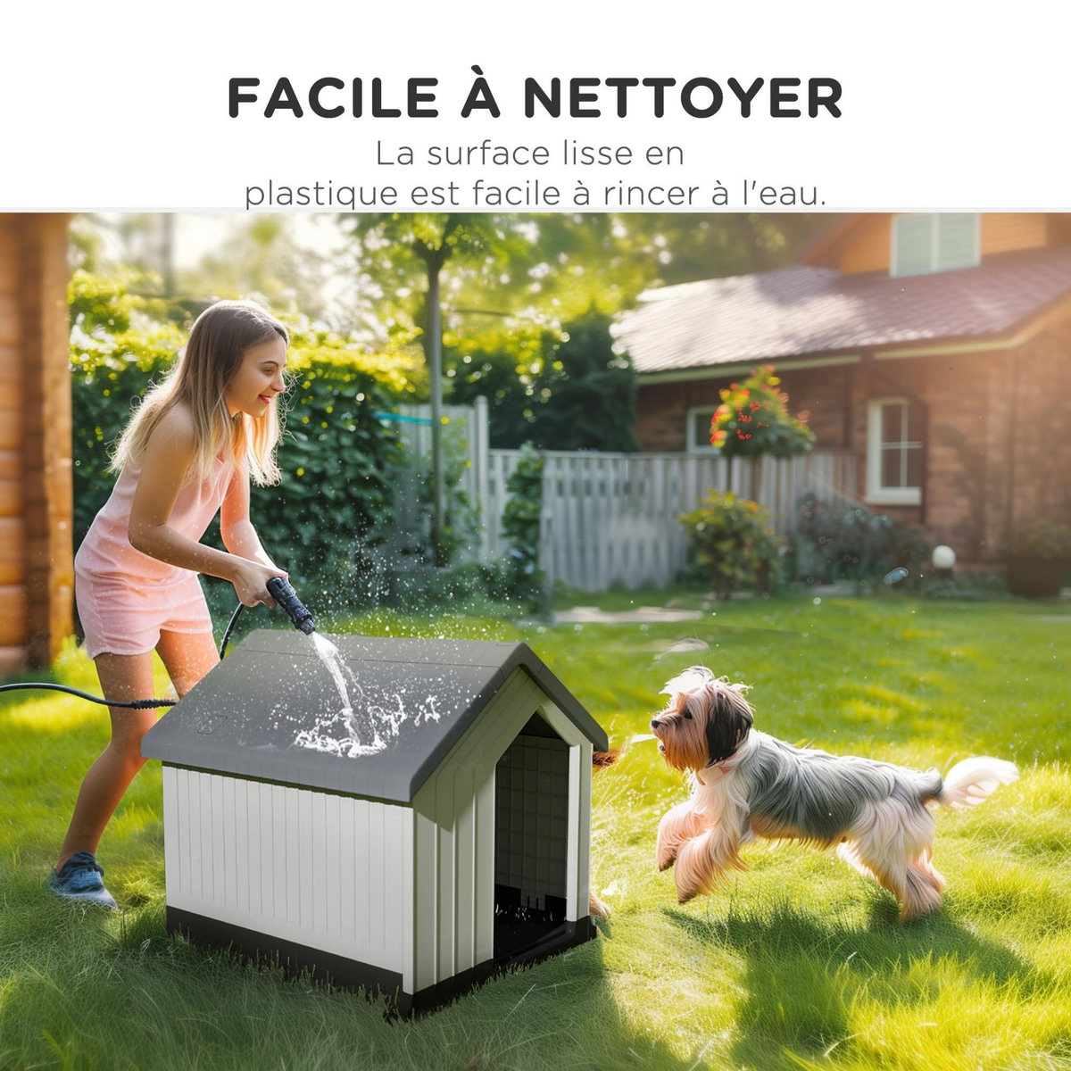 PAWHUT Niche chien extérieure - maison chien - niche plastique - grille d'aération - dim. 62L x 61l x 60H cm - blanc gris noir