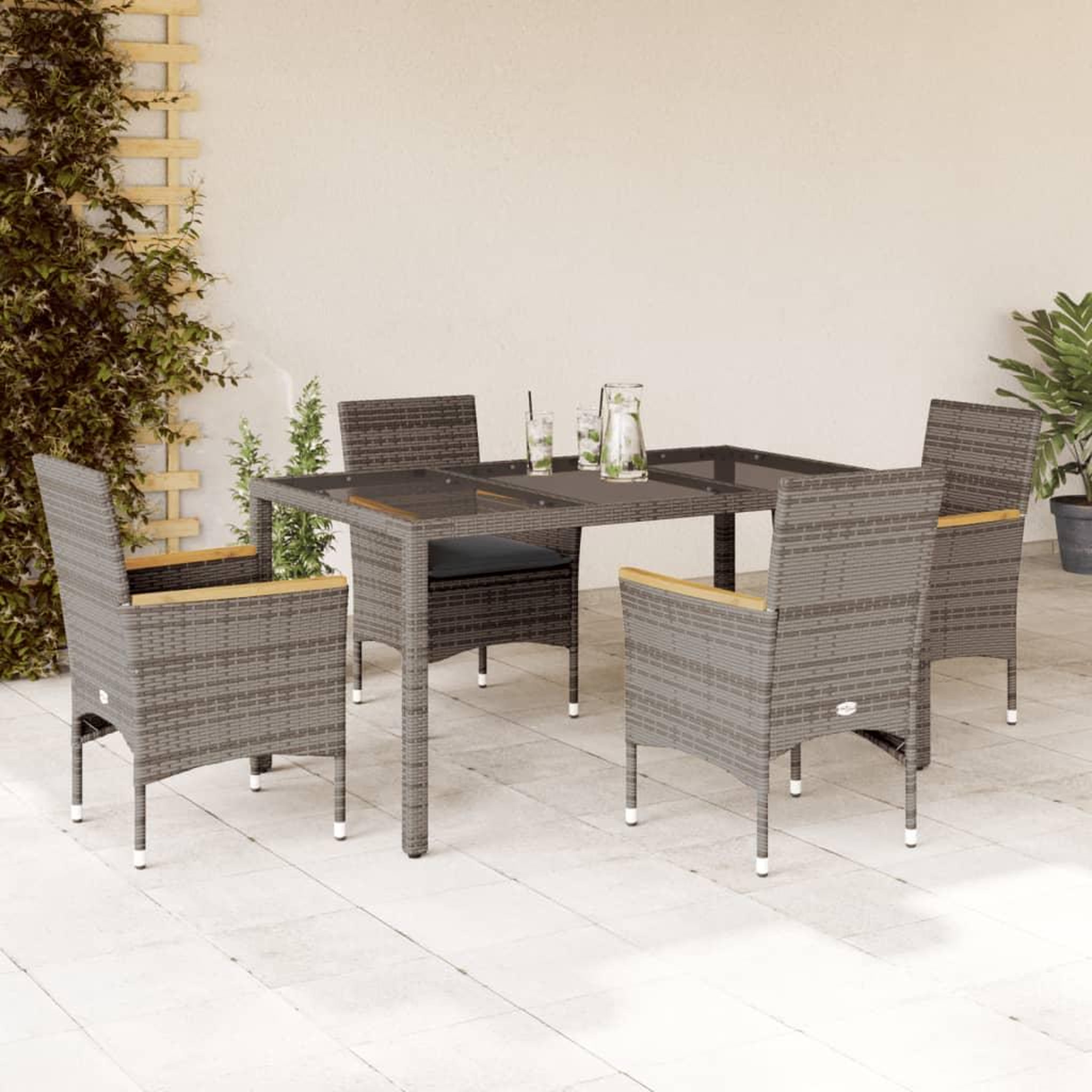 VIDAXL Ensemble a manger de jardin et coussins 5 pcs gris rotin verre