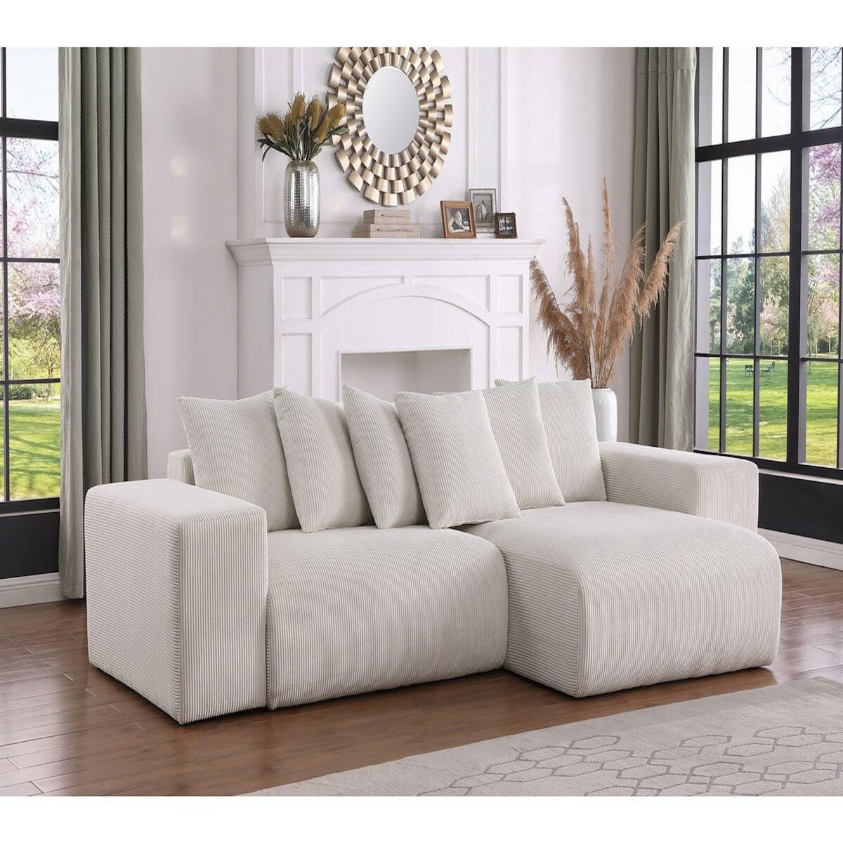 Habitat et Jardin Canapé d'angle en velours côtelé  Rivoli  - 312 x 176 x 49 cm - Beige