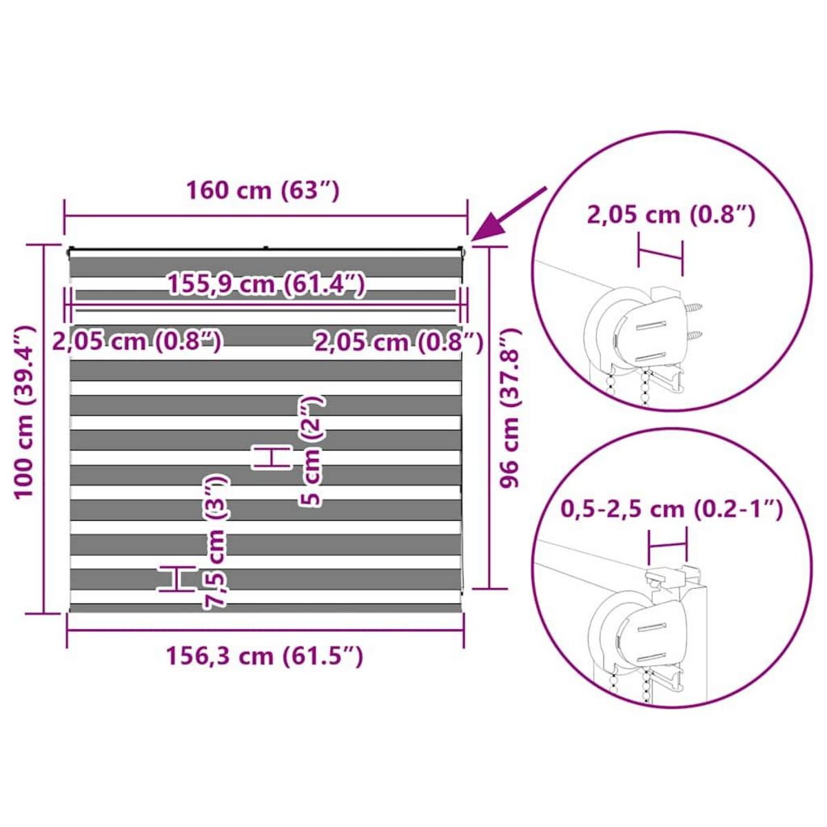 VIDAXL Store zebre gris fonce largeur du tissu 155,9 cm polyester