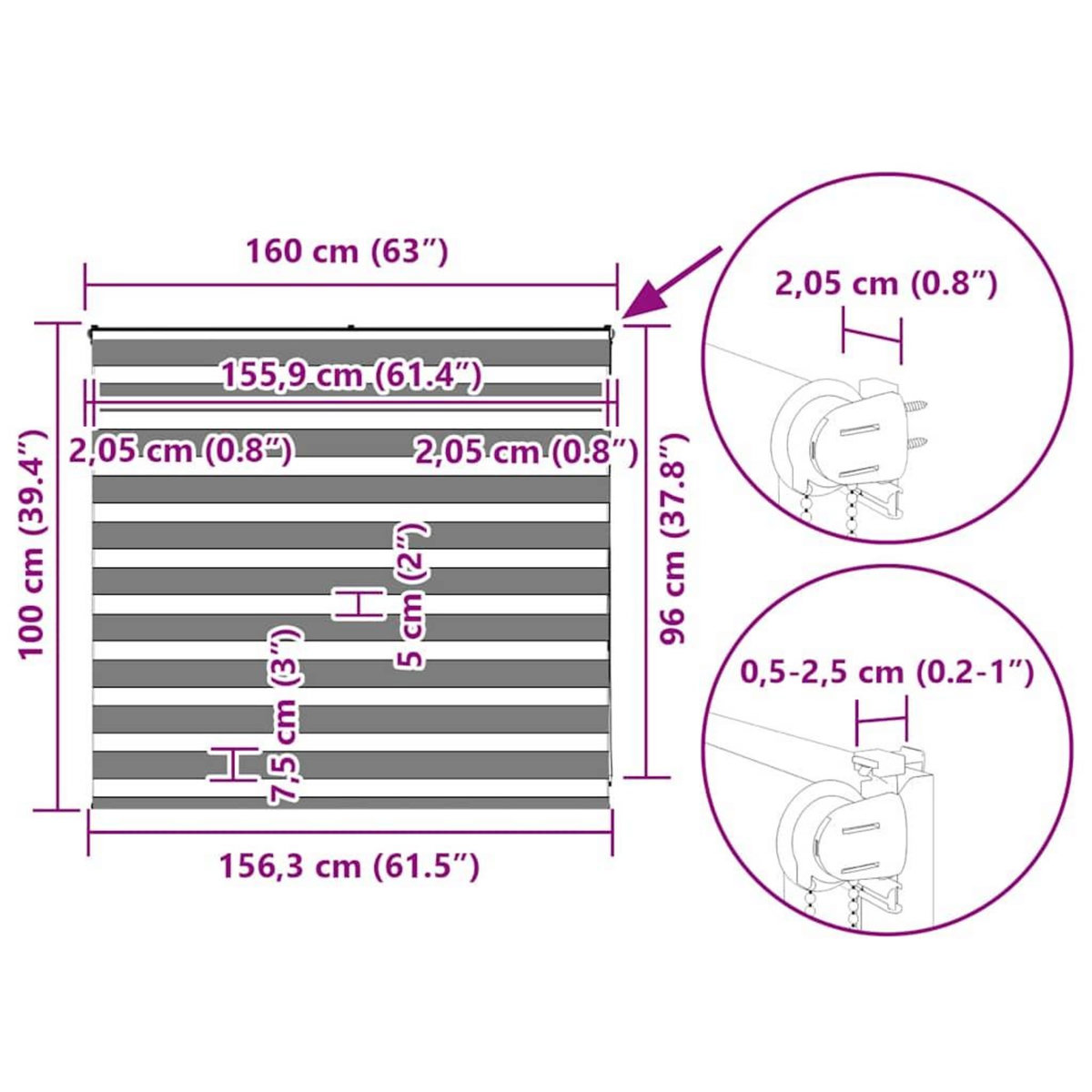 VIDAXL Store zebre gris fonce largeur du tissu 155,9 cm polyester