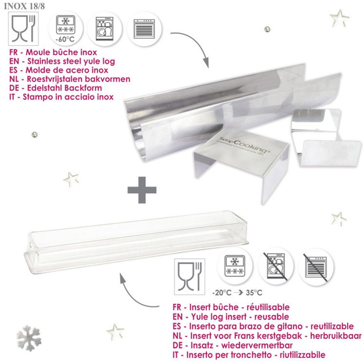 SCRAPCOOKING Moule en inox pour bûche de Noël