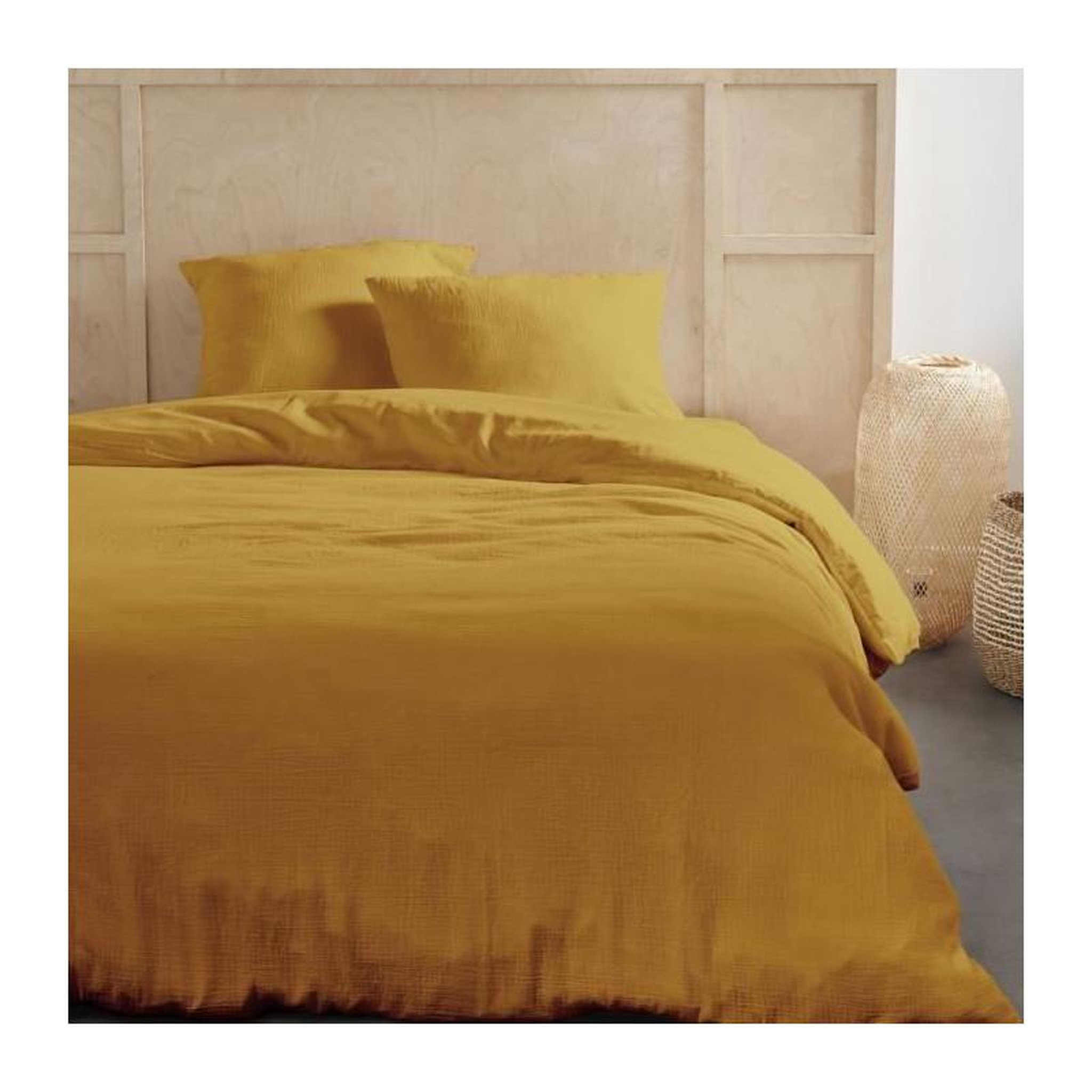 Today Parure de lit - TODAY - 123669 - 2 personnes - 260x240cm - Gaze de coton unie - Ocre