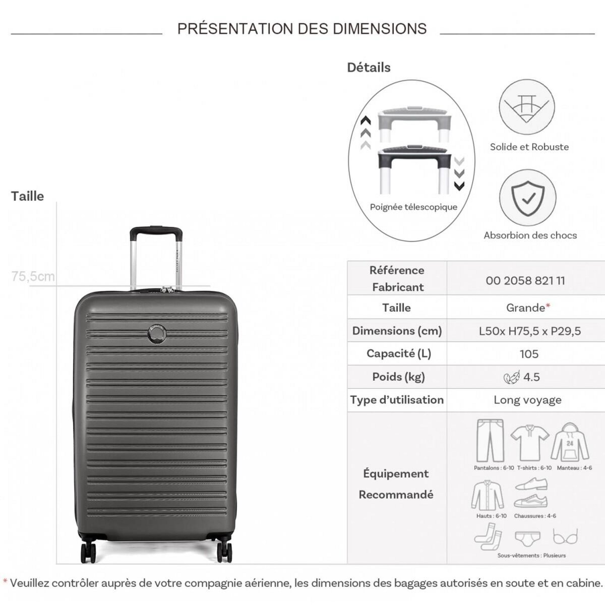 Delsey Grande valise rigide Segur 2.0 TSA polycarbonate 75.5cm