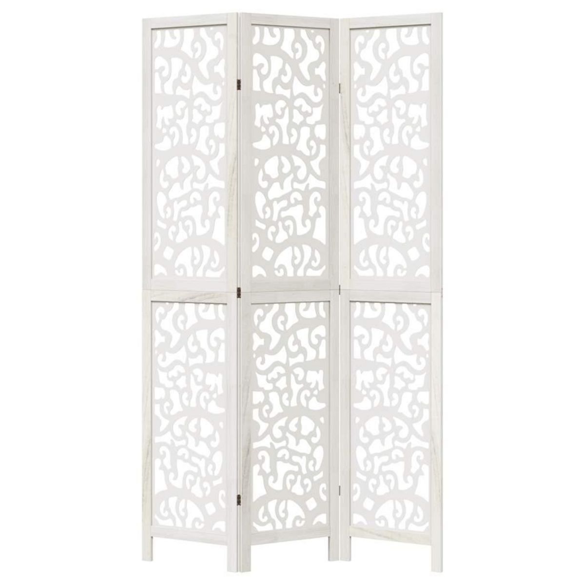 VIDAXL Cloison de separation 3 panneaux blanc bois de paulownia massif