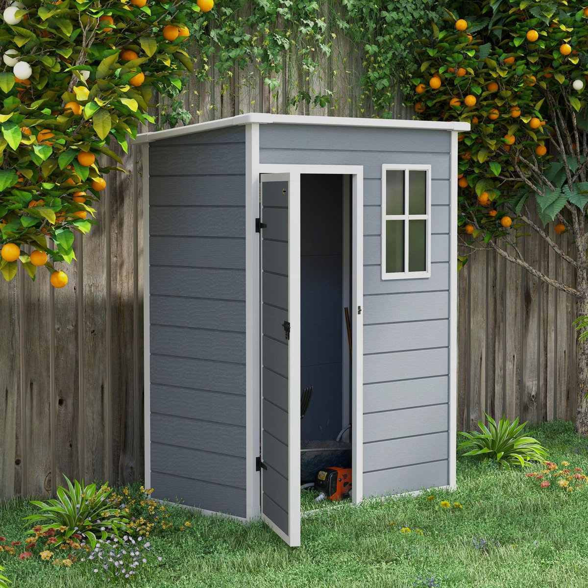 OUTSUNNY Abri de jardin - remise pour outils - cabanon porte verrouillable, fenêtre - dim. 151L x 92l x 193H cm - alu PP gris blanc