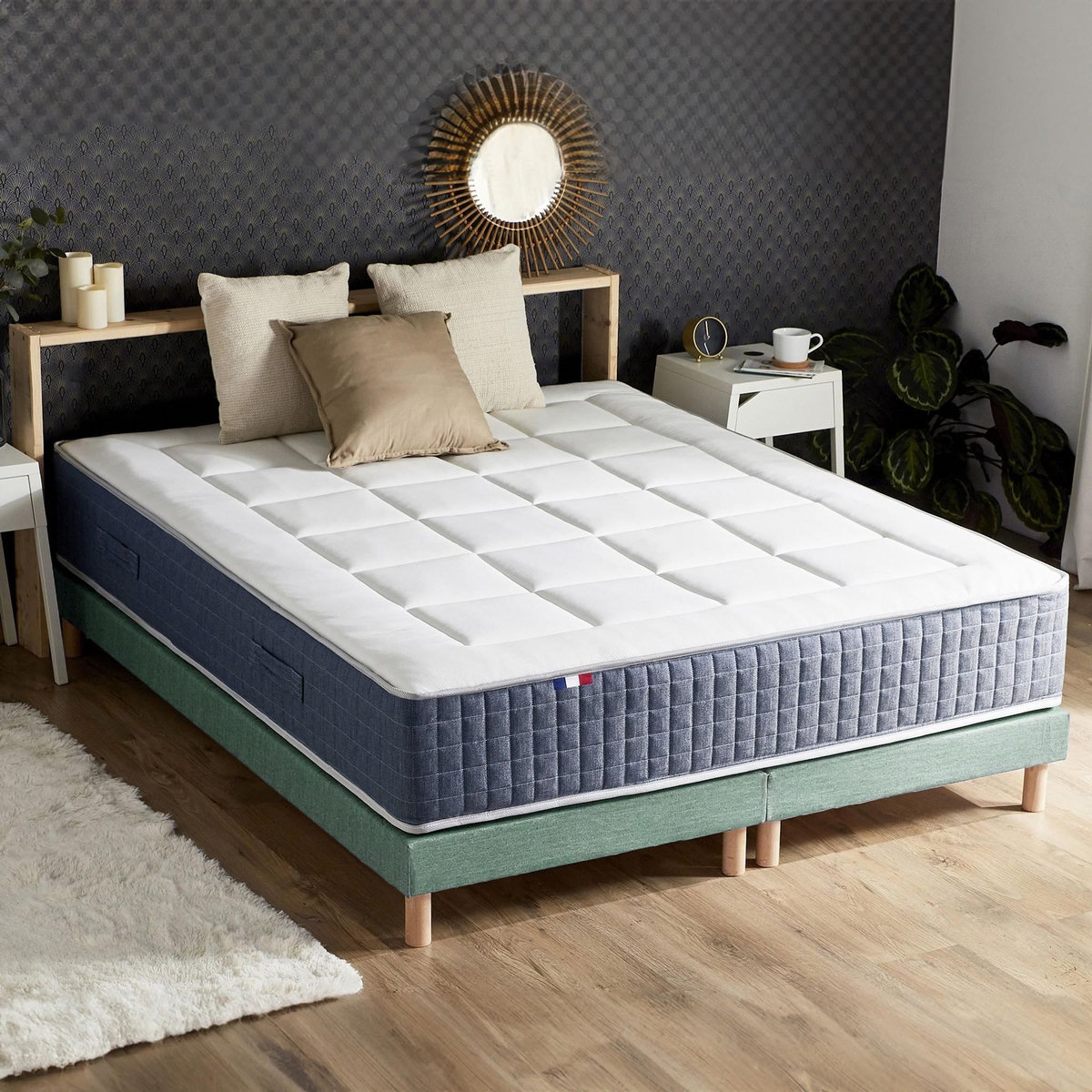 IDLITERIE Ensemble Matelas Ressort 7 zones + Mémoire de forme + Sommier KING STYLE Fabriqué en France