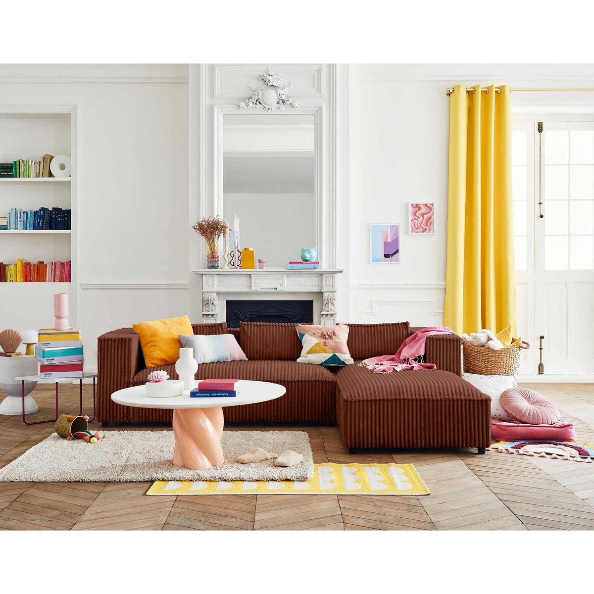 LISA DESIGN Stella - canapé d'angle droit - 4 places - en velours côtelé grosses côtes