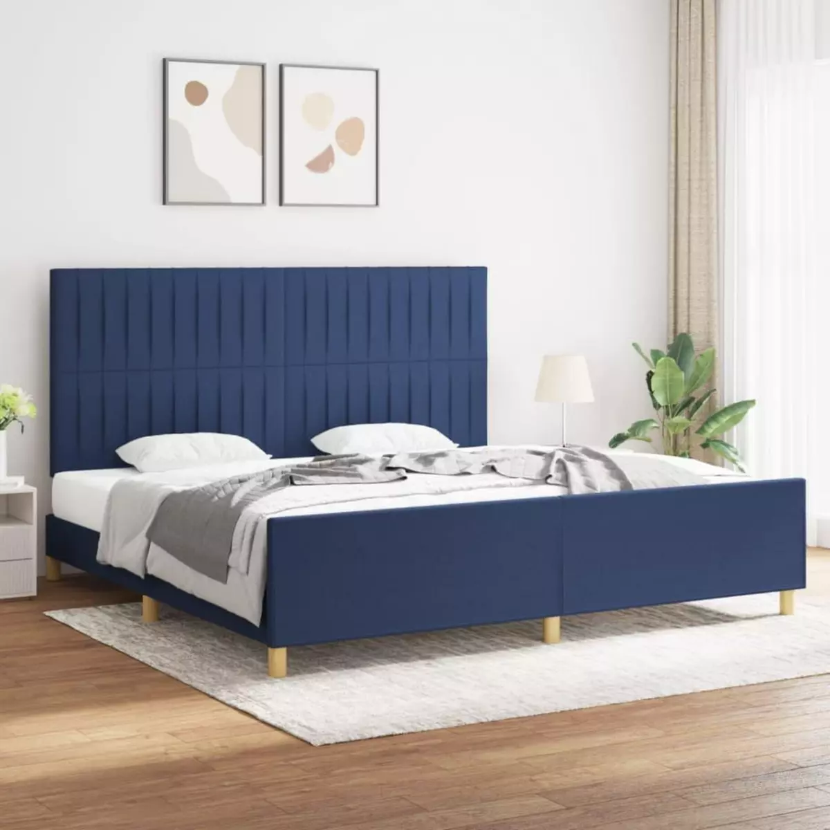 VIDAXL Cadre de lit avec tete de lit Bleu 200 x 200 cm Tissu