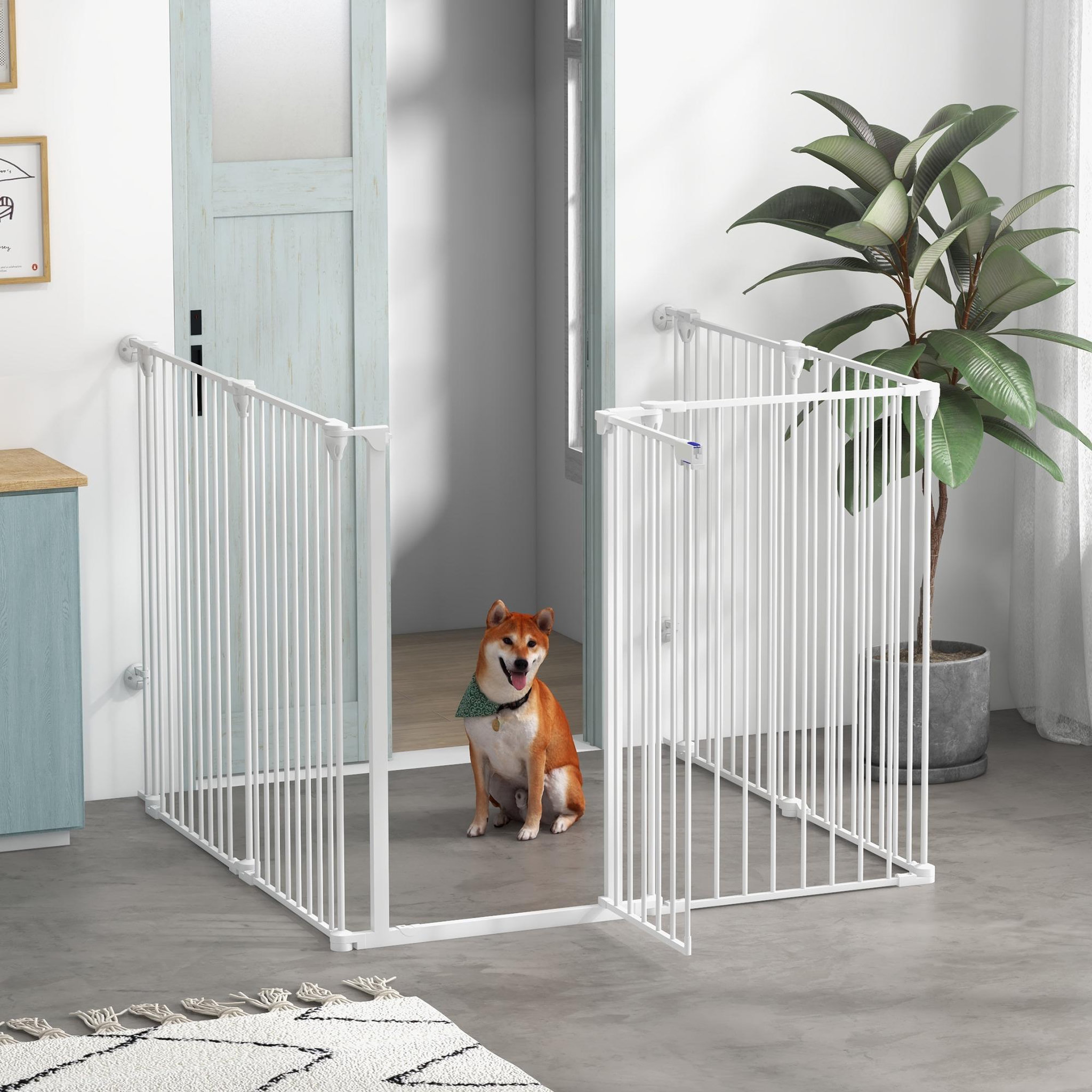 Voir la diapositive 2 : PAWHUT Barrière de sécurité parc enclos chien modulable pliable porte verrouillable intégrée 6 panneaux acier pp blanc
